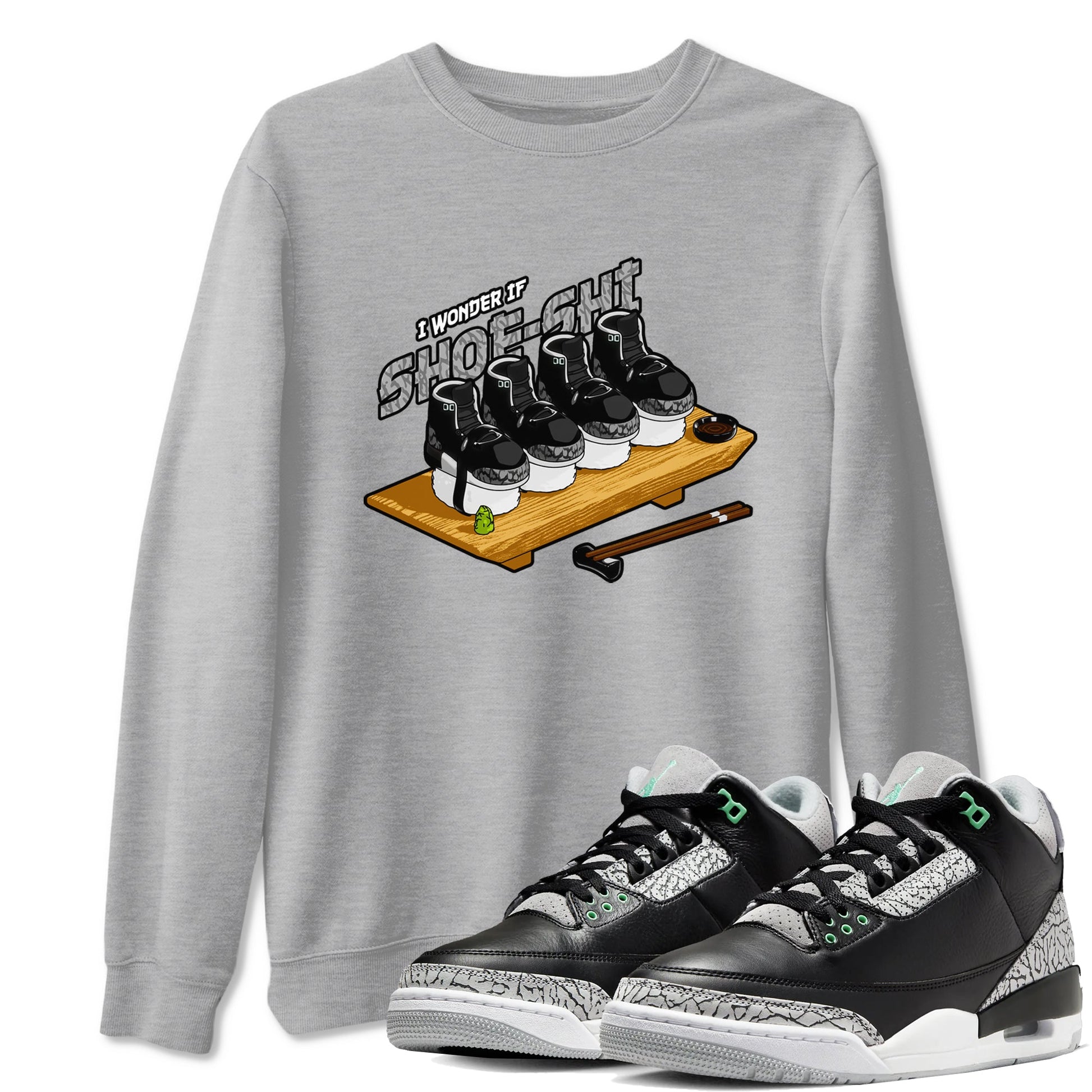 3s Green Glow shirt to match jordans Shoe-Shi sneaker tees Air Jordan 3 Green Glow SNRT Sneaker Release Tees unisex cotton Heather Grey 1 crew neck shirt