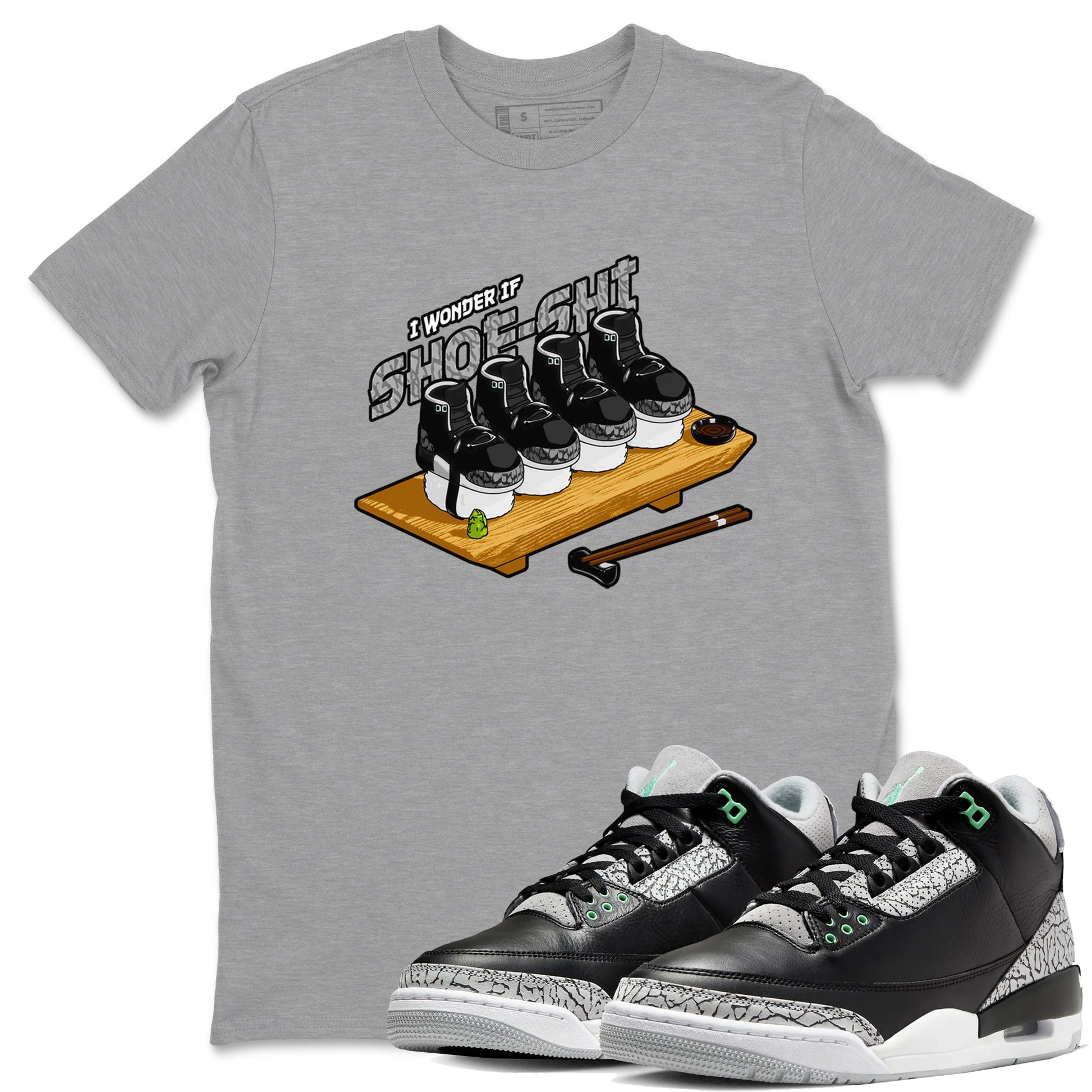 3s Green Glow shirt to match jordans Shoe-Shi sneaker tees Air Jordan 3 Green Glow SNRT Sneaker Release Tees unisex cotton Heather Grey 1 crew neck shirt