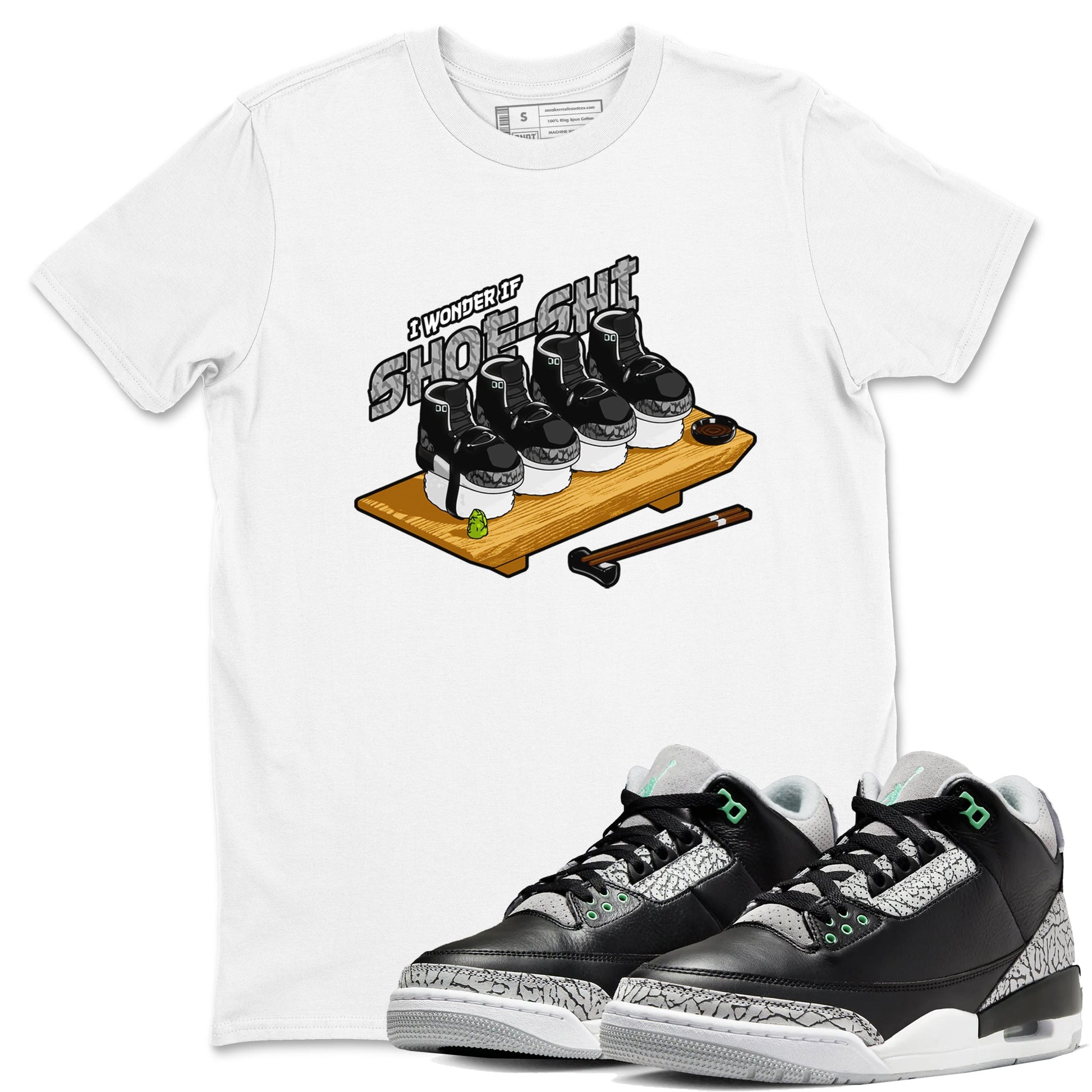 3s Green Glow shirt to match jordans Shoe-Shi sneaker tees Air Jordan 3 Green Glow SNRT Sneaker Release Tees unisex cotton White 1 crew neck shirt