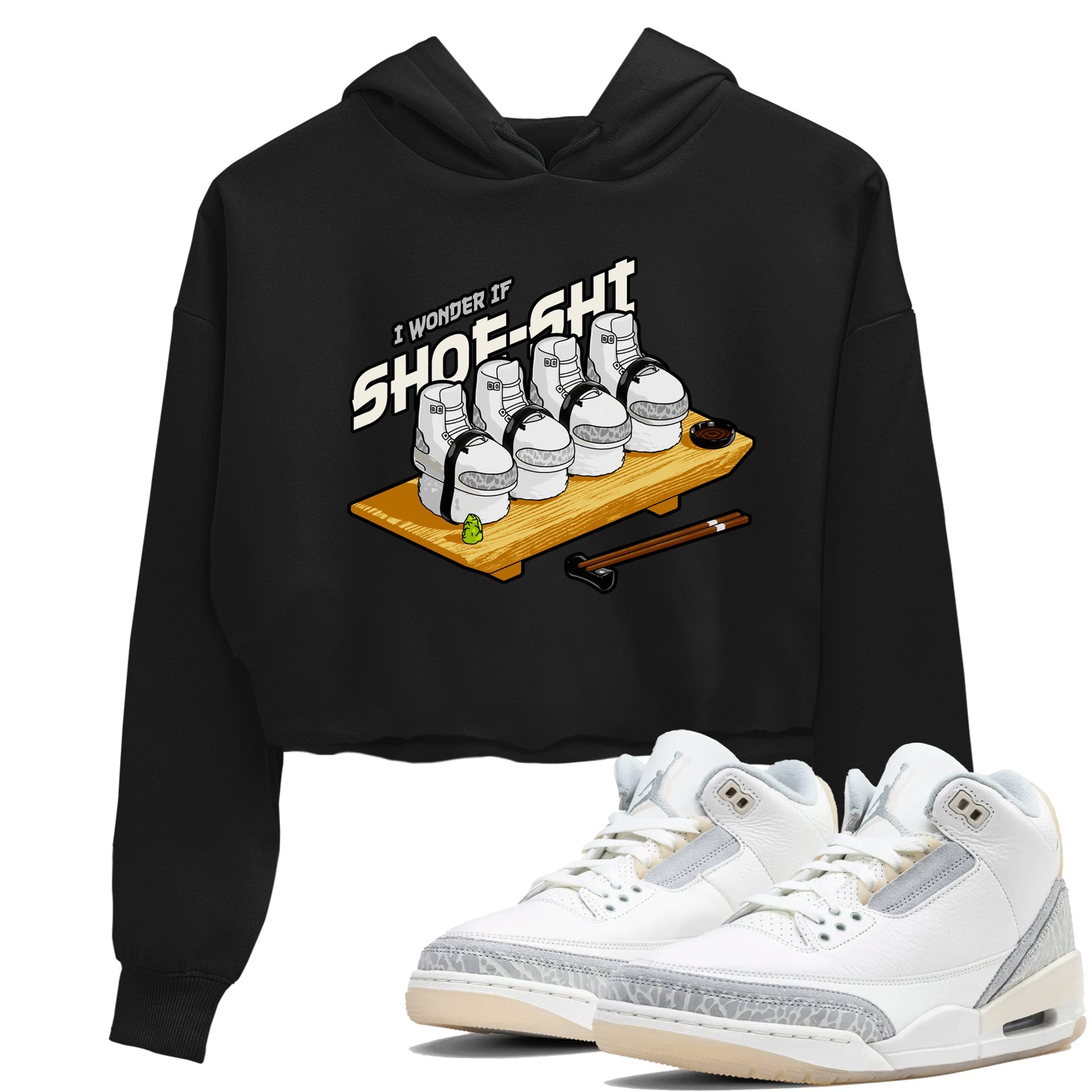 3s Ivory shirt to match jordans Shoe-Shi sneaker tees Air Jordan 3 Ivory SNRT Sneaker Release Tees Black 1 crop length shirt