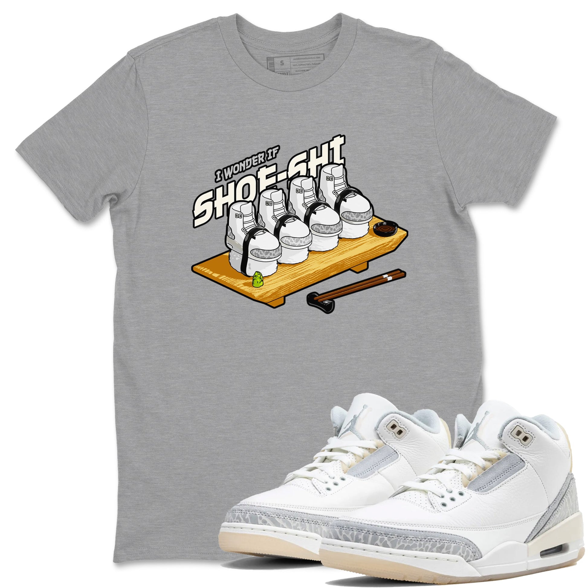 3s Ivory shirt to match jordans Shoe-Shi sneaker tees Air Jordan 3 Ivory SNRT Sneaker Release Tees unisex cotton Heather Grey 1 crew neck shirt