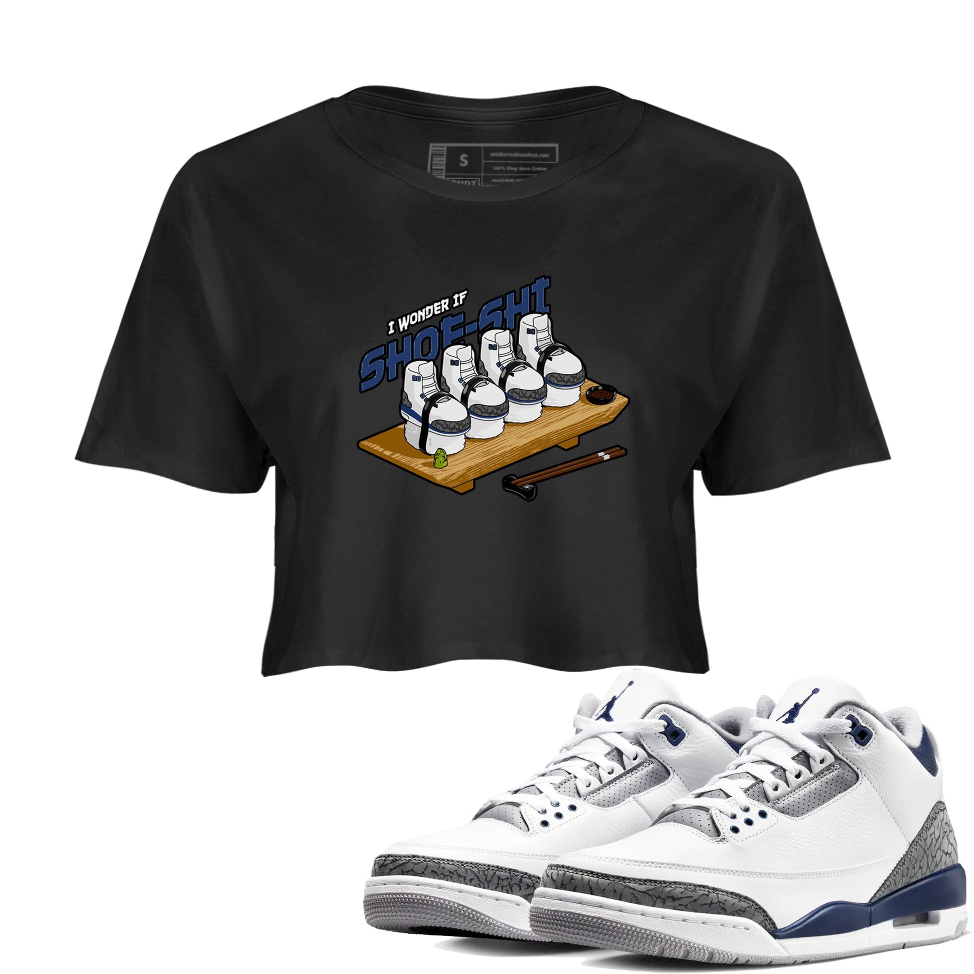 3s Midnight Navy shirt to match jordans Shoe-Shi sneaker tees Air Jordan 3 Midnight Navy SNRT Sneaker Release Tees Black 1 crop length shirt