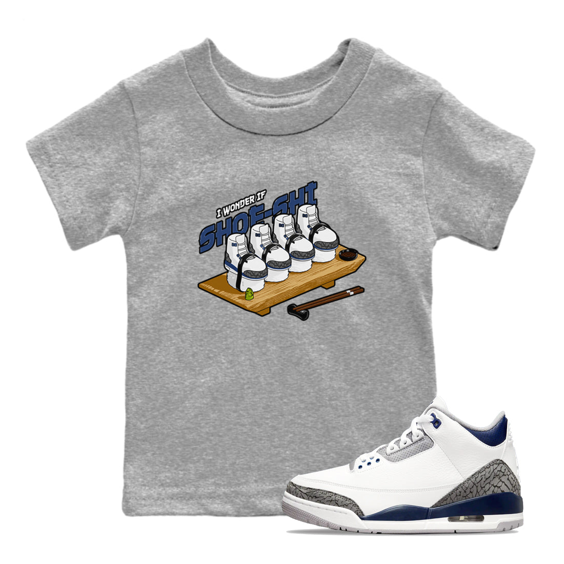 3s Midnight Navy shirt to match jordans Shoe-Shi sneaker tees Air Jordan 3 Midnight Navy SNRT sneaker release tees baby toddler Heather Grey 1 cotton Shirt