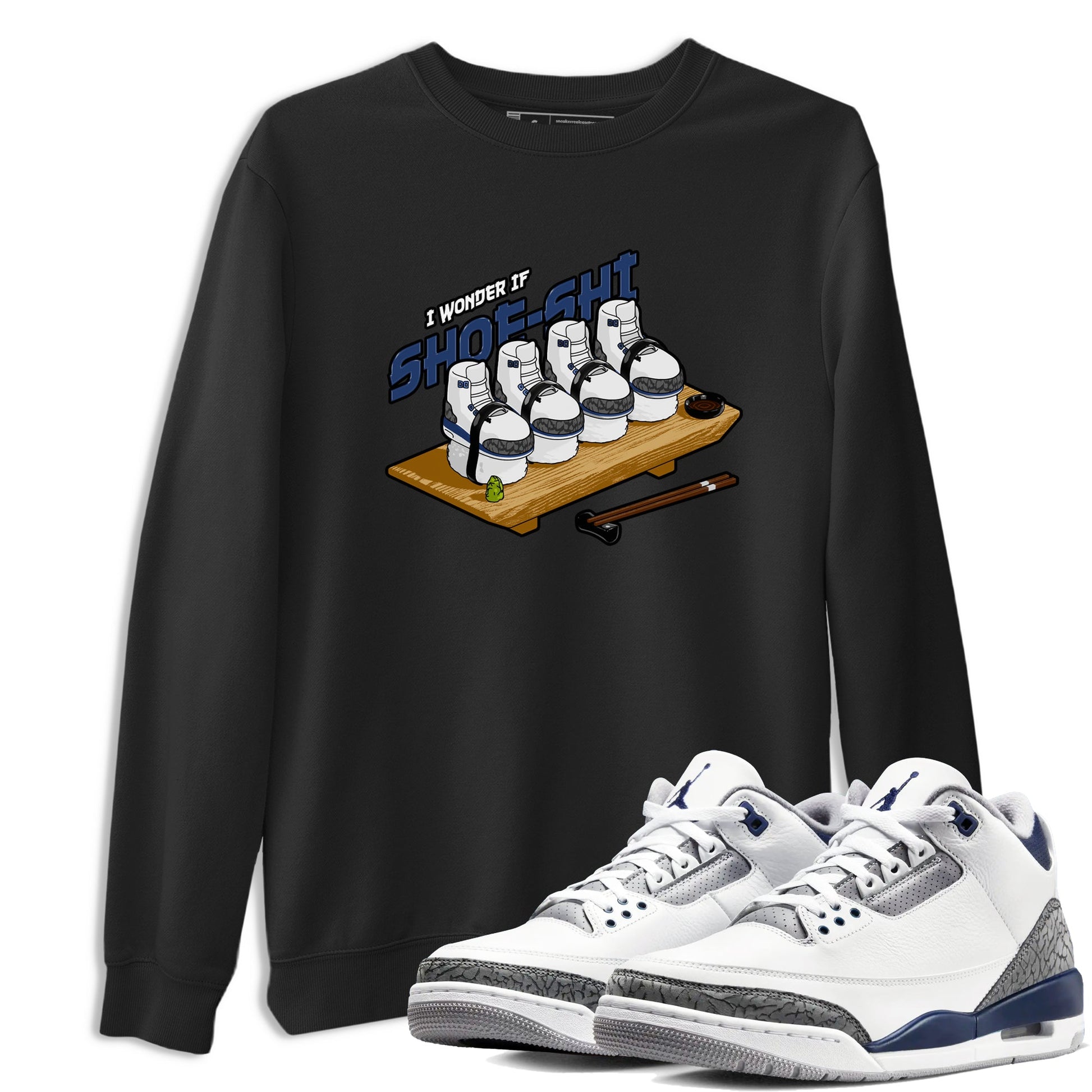 3s Midnight Navy shirt to match jordans Shoe-Shi sneaker tees Air Jordan 3 Midnight Navy SNRT Sneaker Release Tees unisex cotton Black 1 crew neck shirt