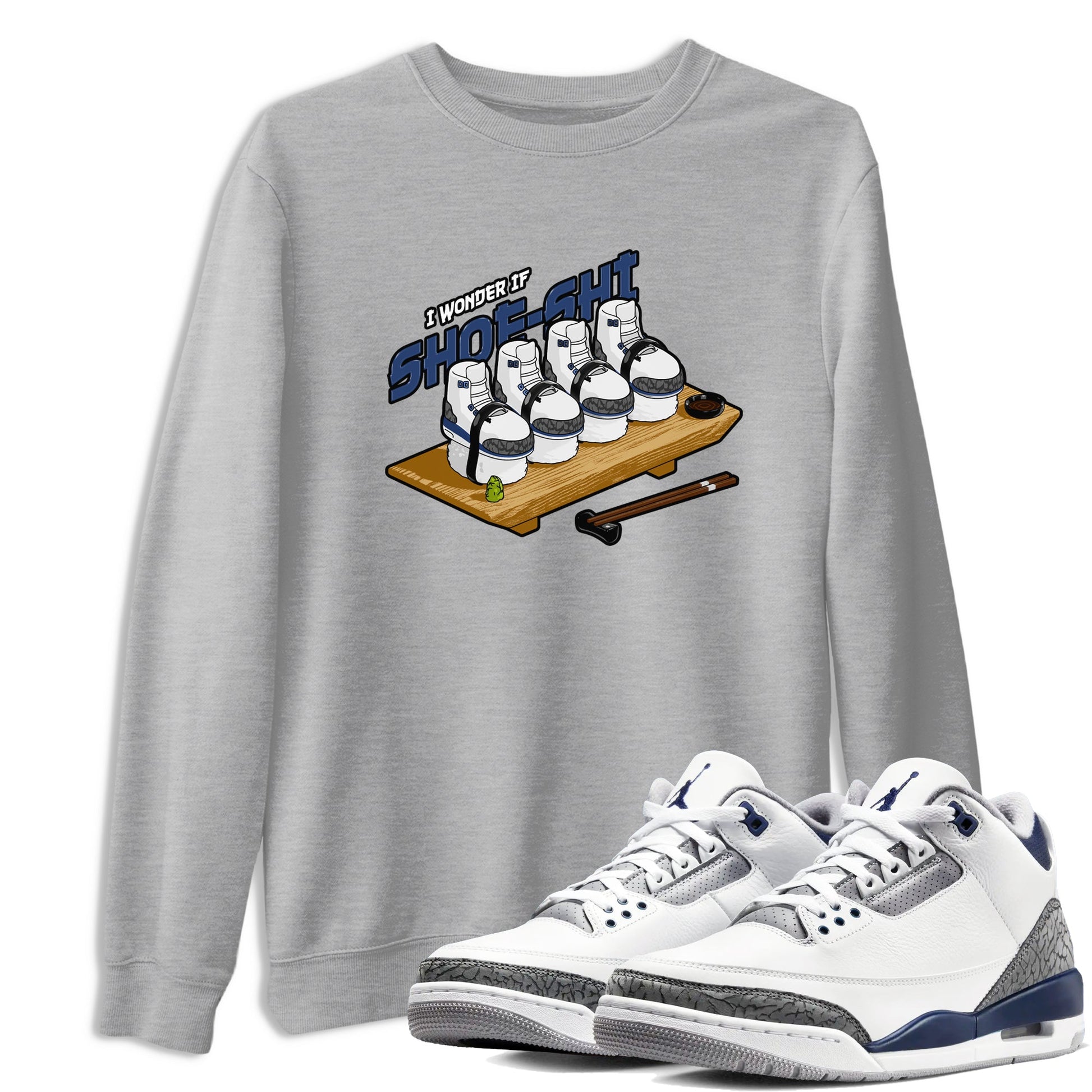 3s Midnight Navy shirt to match jordans Shoe-Shi sneaker tees Air Jordan 3 Midnight Navy SNRT Sneaker Release Tees unisex cotton Heather Grey 1 crew neck shirt