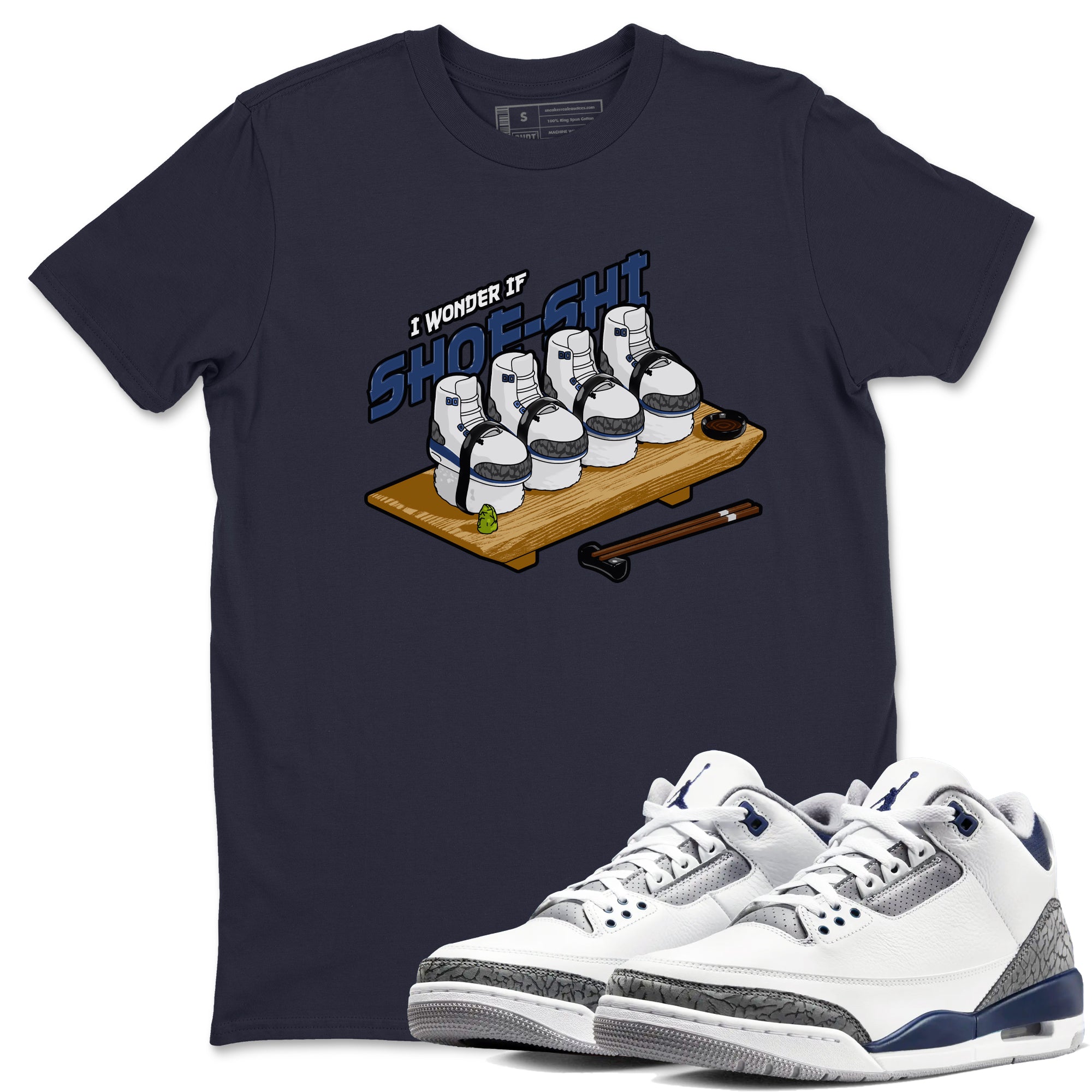 3s Midnight Navy shirt to match jordans Shoe-Shi sneaker tees Air Jordan 3 Midnight Navy SNRT Sneaker Release Tees unisex cotton Navy 1 crew neck shirt