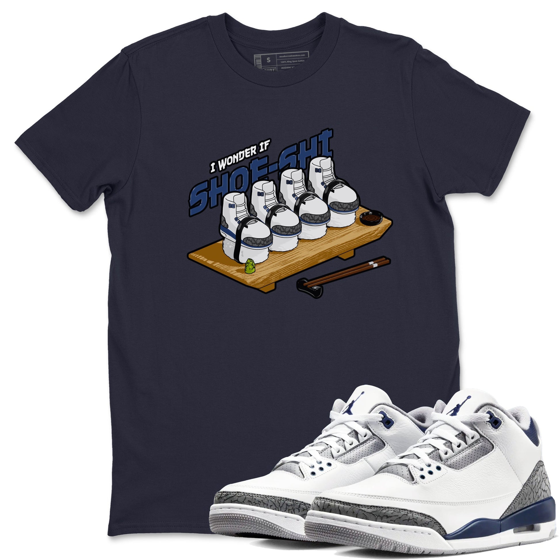 3s Midnight Navy shirt to match jordans Shoe-Shi sneaker tees Air Jordan 3 Midnight Navy SNRT Sneaker Release Tees unisex cotton Navy 1 crew neck shirt
