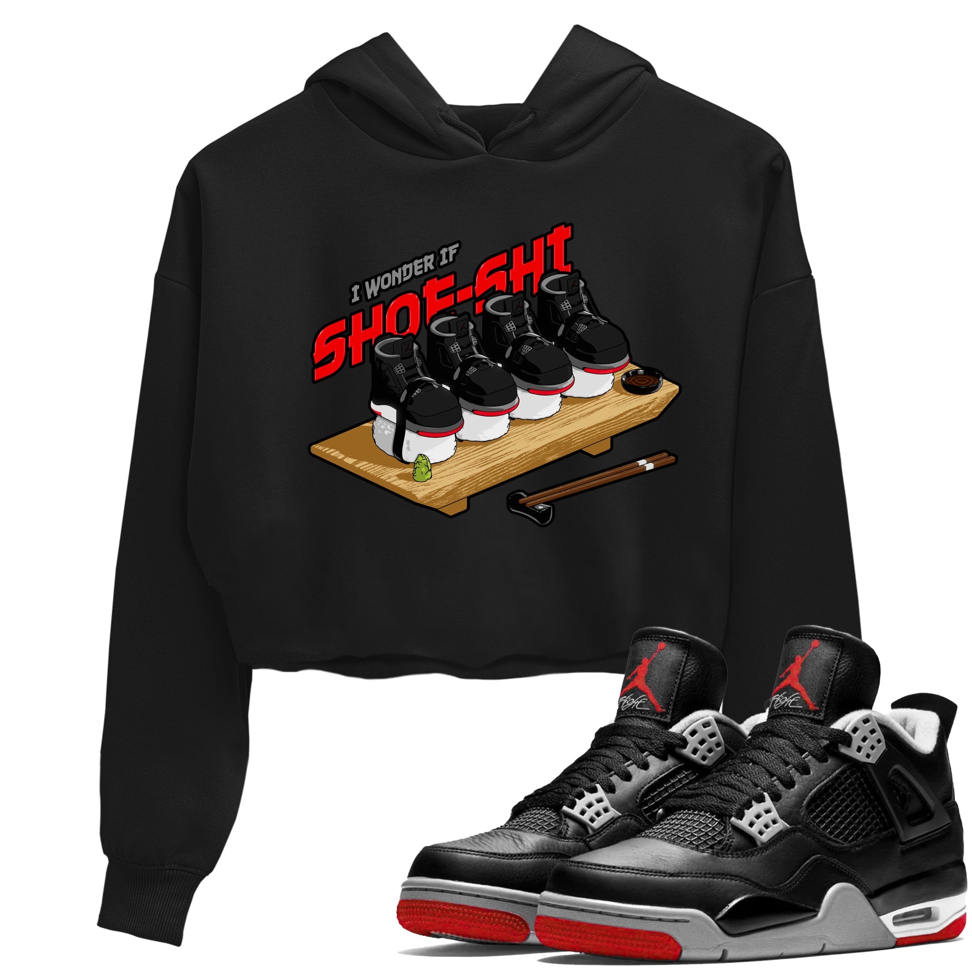 4s Bred Reimagined shirt to match jordans Shoe-Shi sneaker tees Air Jordan 4 Bred Reimagined SNRT Sneaker Release Tees Black 1 Crop T-Shirt