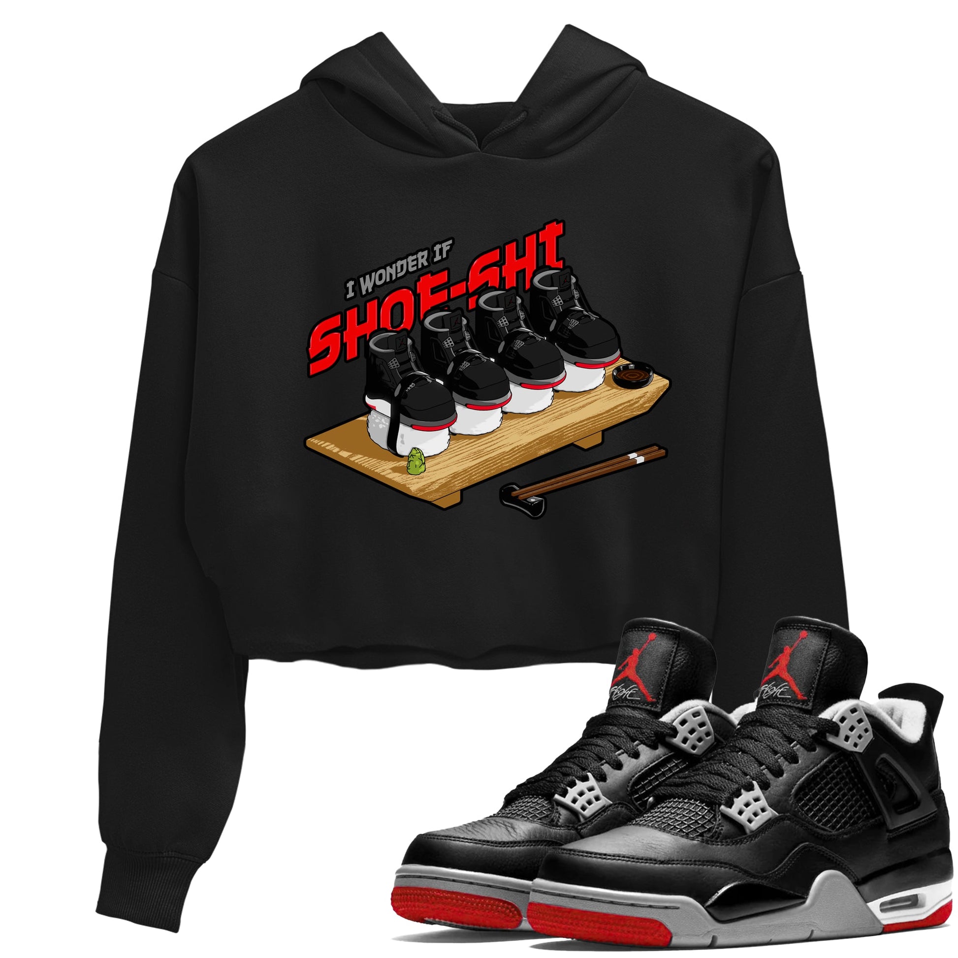 4s Bred Reimagined shirt to match jordans Shoe-Shi sneaker tees Air Jordan 4 Bred Reimagined SNRT Sneaker Release Tees Black 1 Crop T-Shirt
