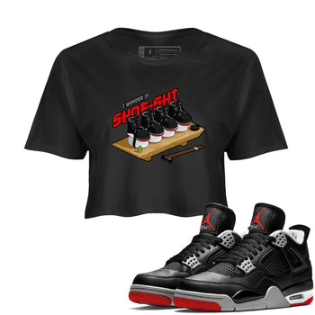 4s Bred Reimagined shirt to match jordans Shoe-Shi sneaker tees Air Jordan 4 Bred Reimagined SNRT Sneaker Release Tees Black 1 Crop T-Shirt