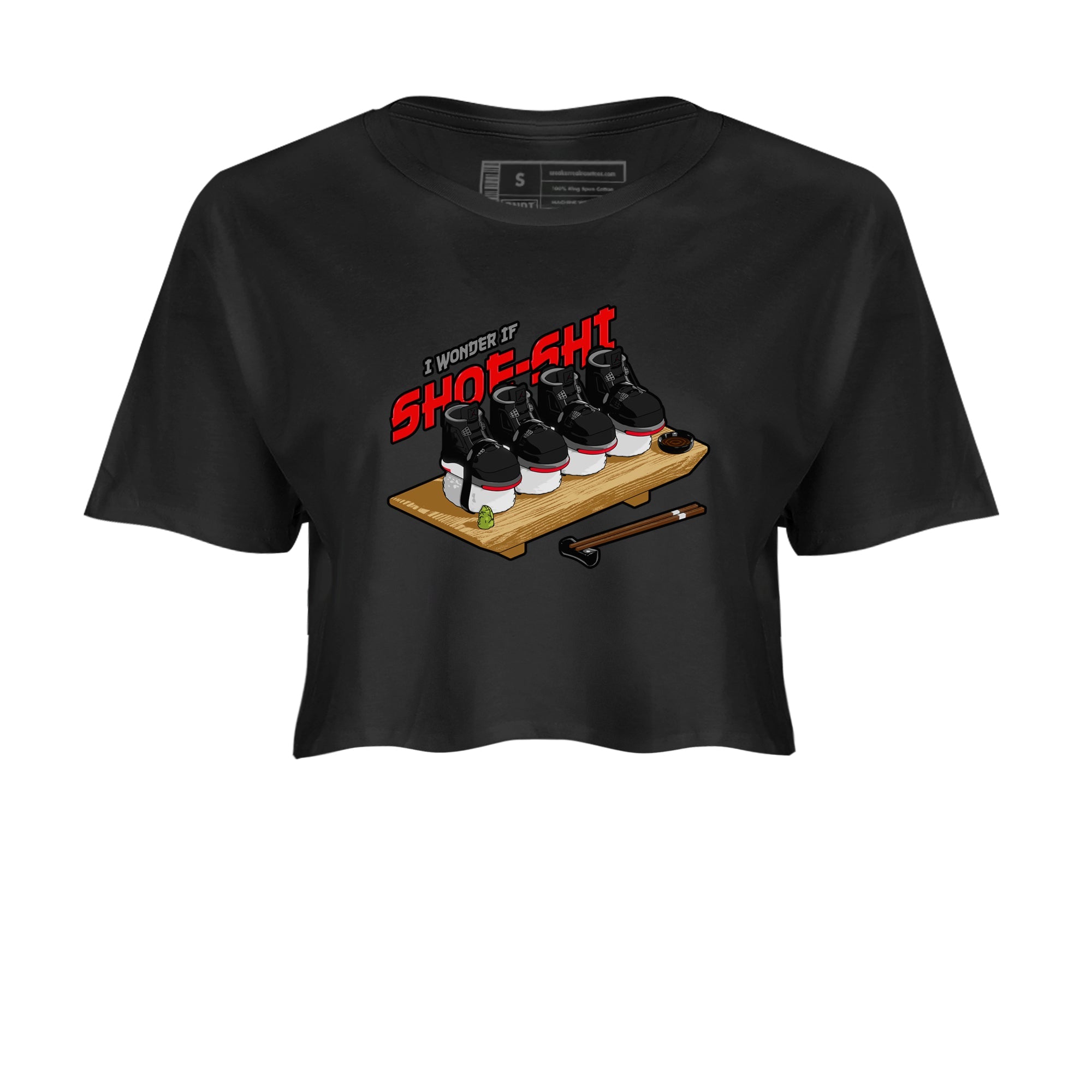 4s Bred Reimagined shirt to match jordans Shoe-Shi sneaker tees Air Jordan 4 Bred Reimagined SNRT Sneaker Release Tees Black 2 Crop T-Shirt