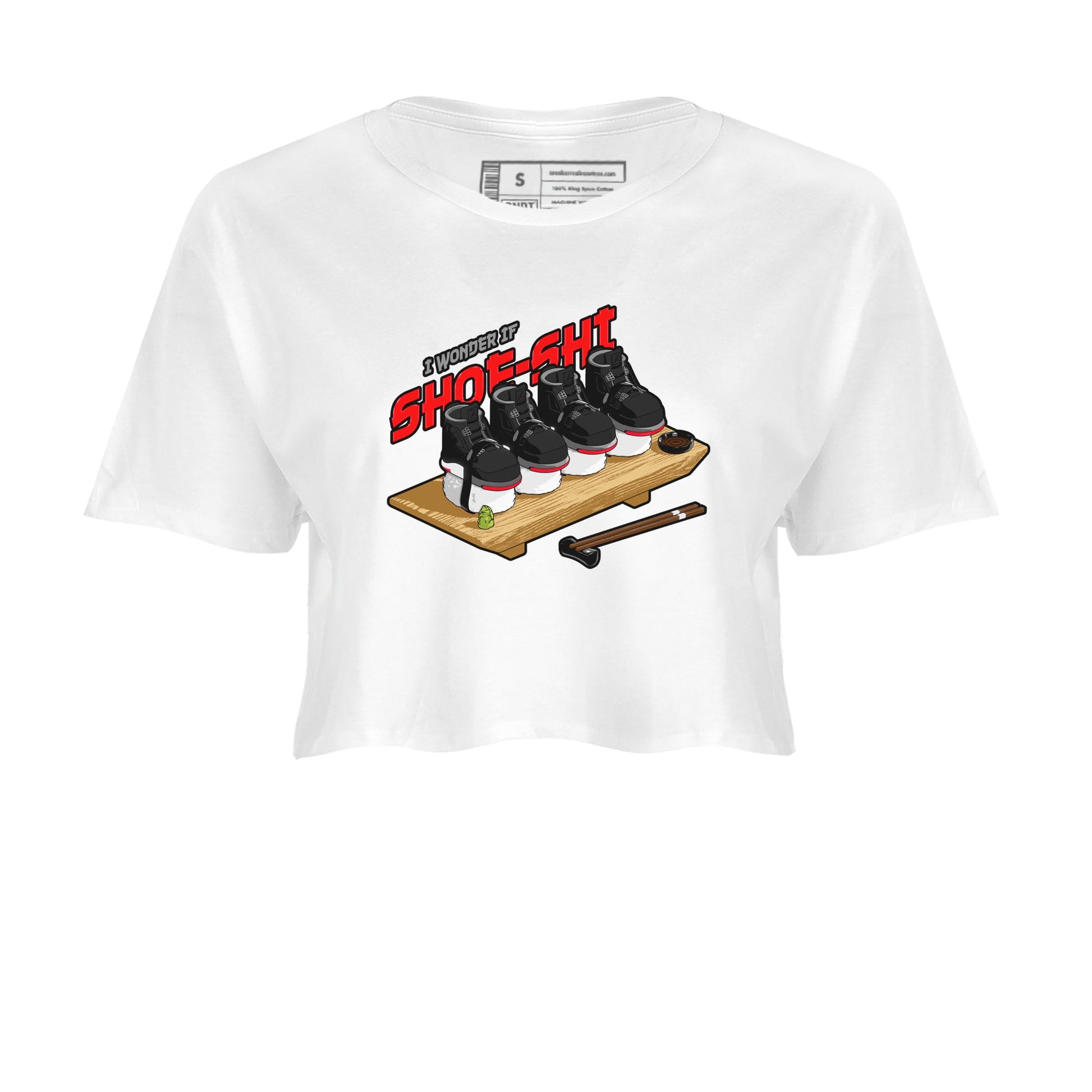 4s Bred Reimagined shirt to match jordans Shoe-Shi sneaker tees Air Jordan 4 Bred Reimagined SNRT Sneaker Release Tees White 2 Crop T-Shirt