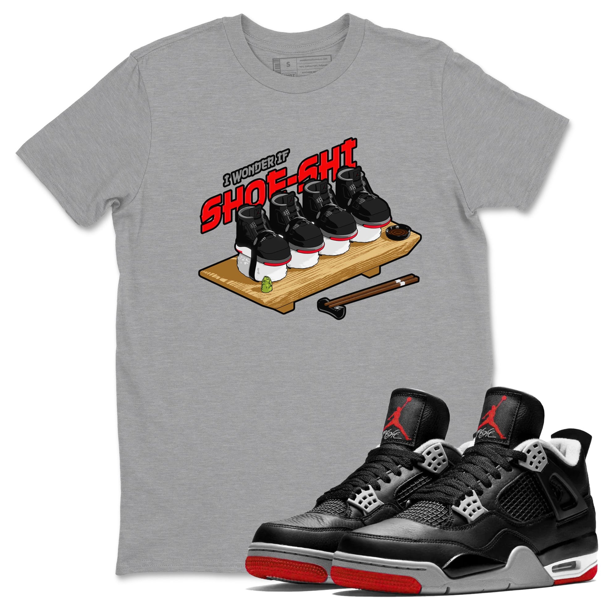 4s Bred Reimagined shirt to match jordans Shoe-Shi sneaker tees Air Jordan 4 Bred Reimagined SNRT Sneaker Release Tees Unisex Heather Grey 1 T-Shirt