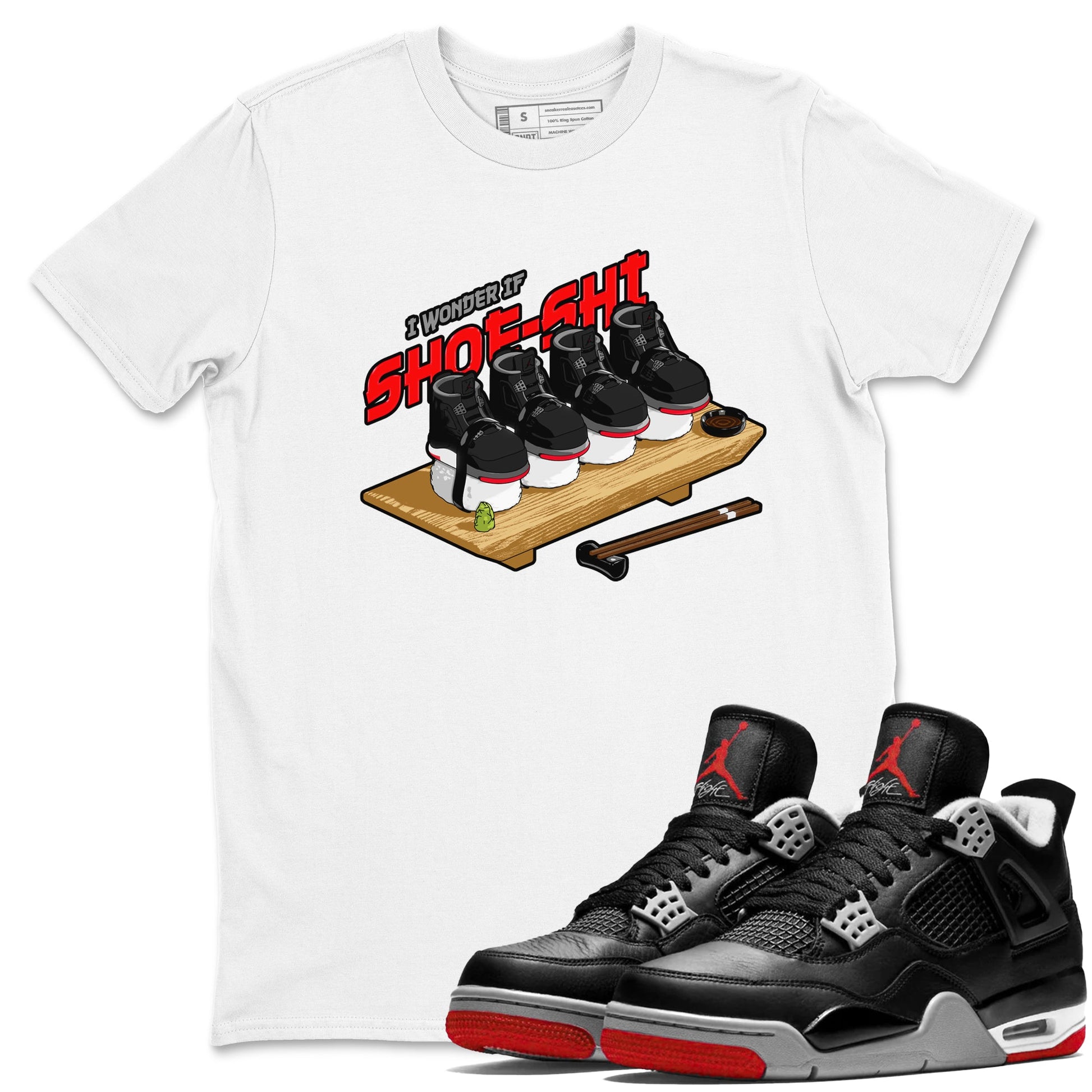 4s Bred Reimagined shirt to match jordans Shoe-Shi sneaker tees Air Jordan 4 Bred Reimagined SNRT Sneaker Release Tees Unisex White 1 T-Shirt