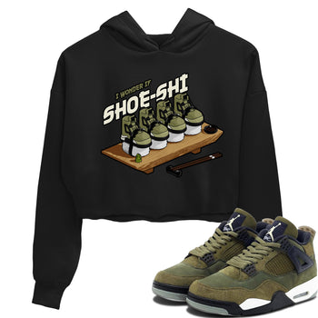 Air Jordan 4 Medium Olive shirt to match jordans Shoe-Shi sneaker tees AJ4 Medium Olive SNRT Sneaker Release Tees Black 1 Crop T-Shirt