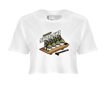 Air Jordan 4 Medium Olive shirt to match jordans Shoe-Shi sneaker tees AJ4 Medium Olive SNRT Sneaker Release Tees White 2 Crop T-Shirt