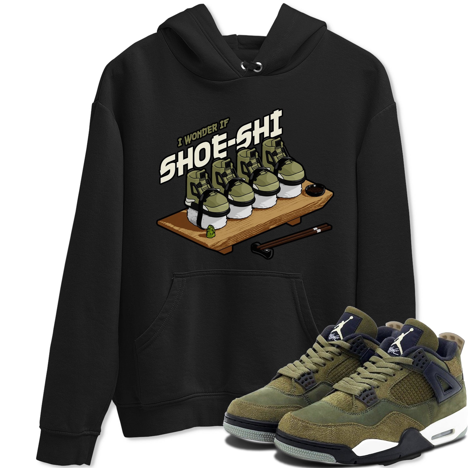 Air Jordan 4 Medium Olive shirt to match jordans Shoe-Shi sneaker tees AJ4 Medium Olive SNRT Sneaker Release Tees Unisex Black 1 T-Shirt