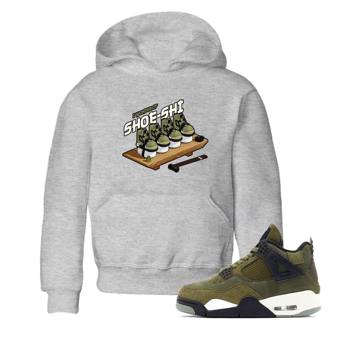 Air Jordan 4 Medium Olive shirt to match jordans Shoe-Shi sneaker tees AJ4 Medium Olive SNRT Sneaker Release Tees Baby Toddler Heather Grey 1 T-Shirt