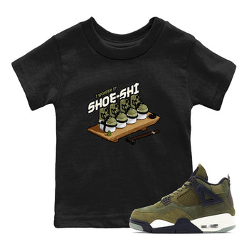 Air Jordan 4 Medium Olive shirt to match jordans Shoe-Shi sneaker tees AJ4 Medium Olive SNRT Sneaker Release Tees Baby Toddler Black 1 T-Shirt