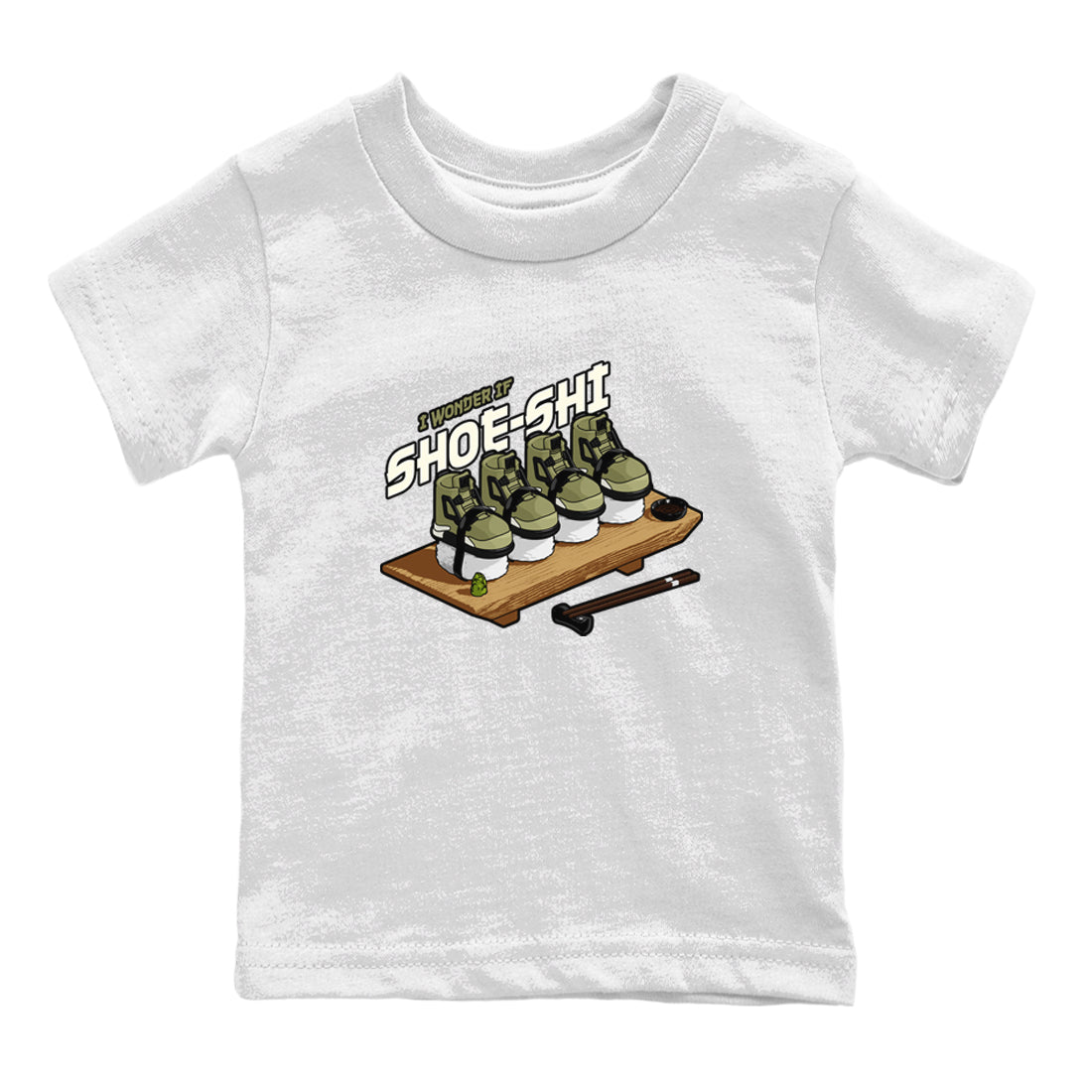 Air Jordan 4 Medium Olive shirt to match jordans Shoe-Shi sneaker tees AJ4 Medium Olive SNRT Sneaker Release Tees Baby Toddler White 2 T-Shirt