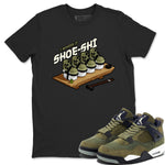 Air Jordan 4 Medium Olive shirt to match jordans Shoe-Shi sneaker tees AJ4 Medium Olive SNRT Sneaker Release Tees Unisex Black 1 T-Shirt