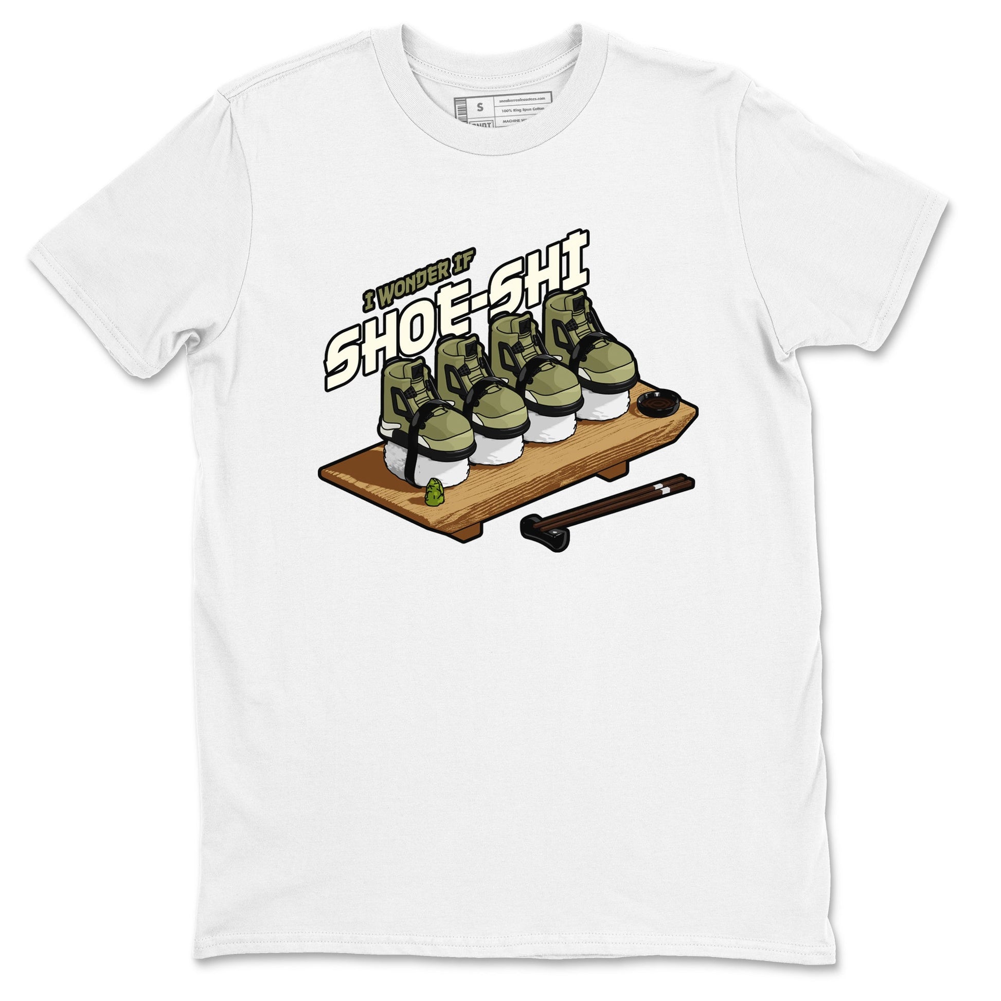 Air Jordan 4 Medium Olive shirt to match jordans Shoe-Shi sneaker tees AJ4 Medium Olive SNRT Sneaker Release Tees Unisex White 2 T-Shirt