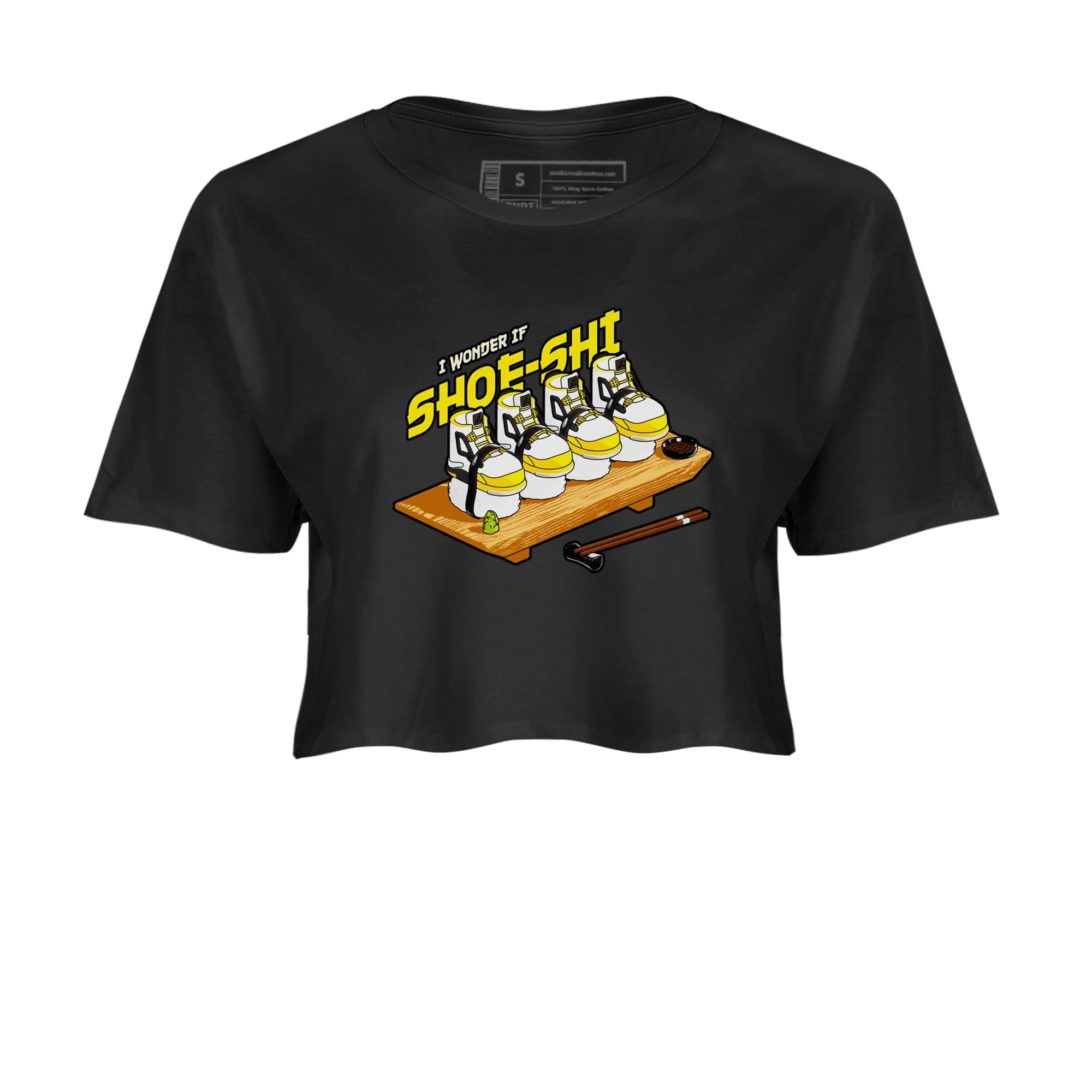 AJ4 Vivid Sulfur shirt to match jordans Shoe-Shi sneaker tees Air Jordan 4 Vivid Sulfur SNRT Sneaker Release Tees Black 2 crop length shirt