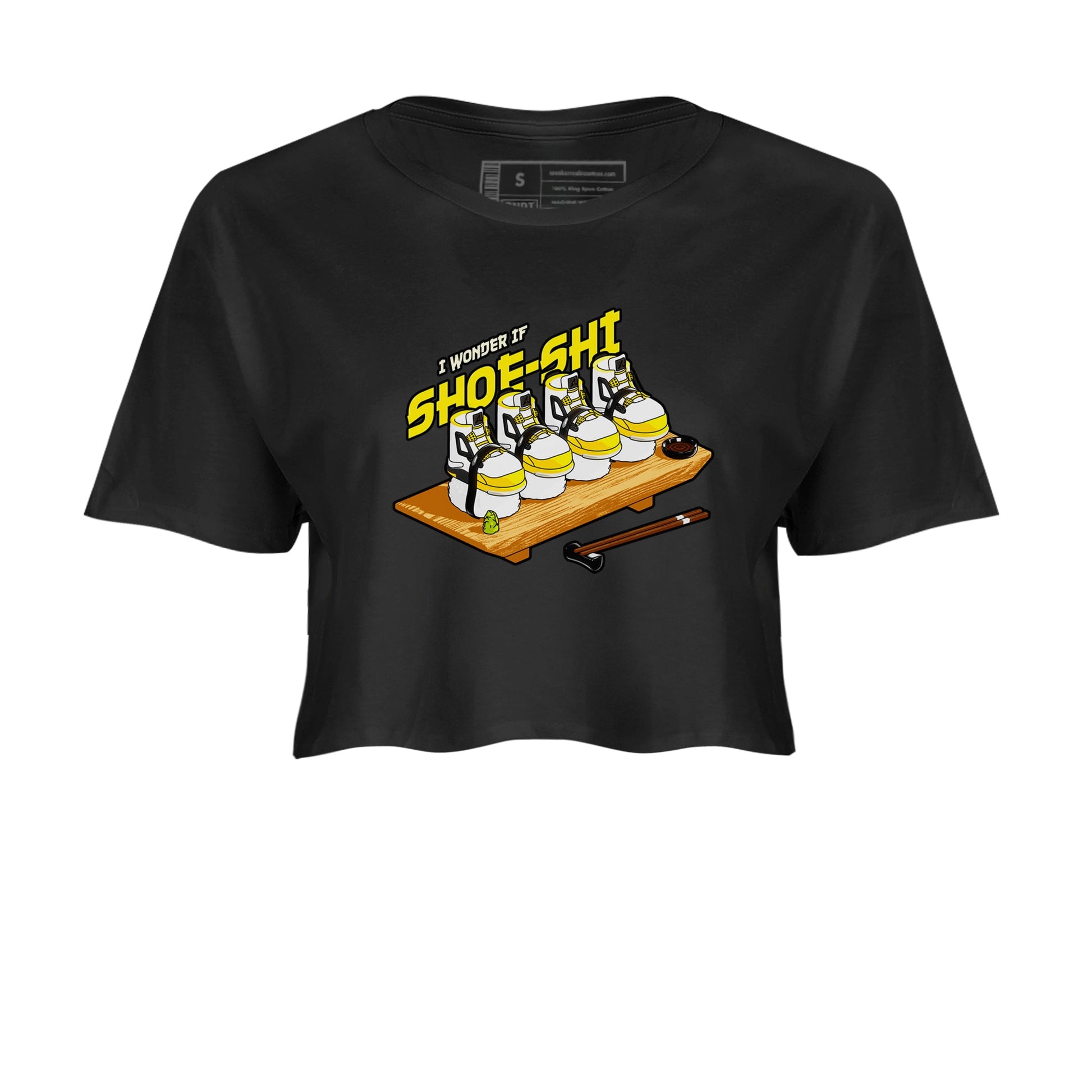 AJ4 Vivid Sulfur shirt to match jordans Shoe-Shi sneaker tees Air Jordan 4 Vivid Sulfur SNRT Sneaker Release Tees Black 2 crop length shirt