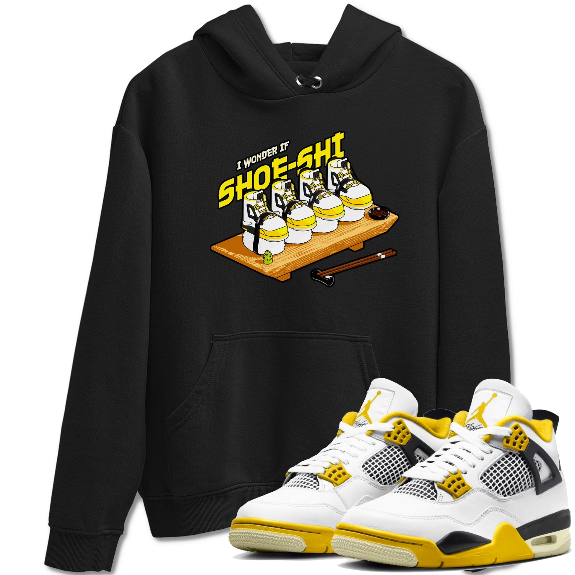 AJ4 Vivid Sulfur shirt to match jordans Shoe-Shi sneaker tees Air Jordan 4 Vivid Sulfur SNRT Sneaker Release Tees unisex cotton Black 1 crew neck shirt