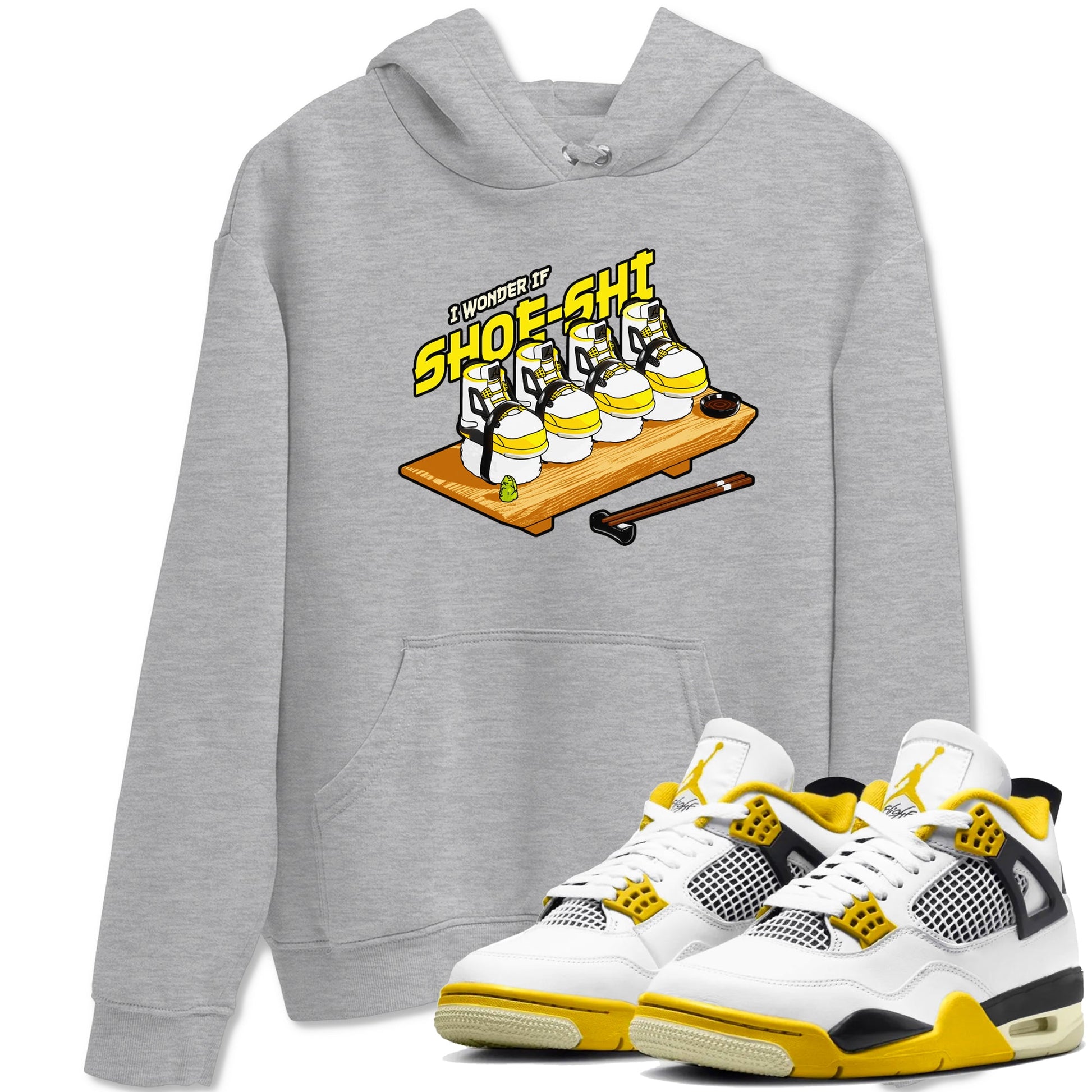 AJ4 Vivid Sulfur shirt to match jordans Shoe-Shi sneaker tees Air Jordan 4 Vivid Sulfur SNRT Sneaker Release Tees unisex cotton Heather Grey 1 crew neck shirt