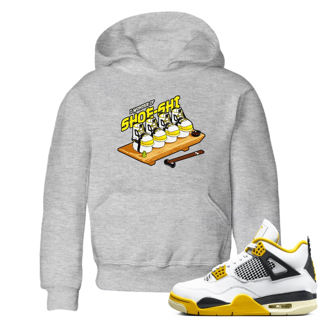 AJ4 Vivid Sulfur shirt to match jordans Shoe-Shi sneaker tees Air Jordan 4 Vivid Sulfur SNRT sneaker release tees baby toddler Heather Grey 1 cotton Shirt