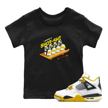 AJ4 Vivid Sulfur shirt to match jordans Shoe-Shi sneaker tees Air Jordan 4 Vivid Sulfur SNRT sneaker release tees baby toddler Black 1 cotton Shirt