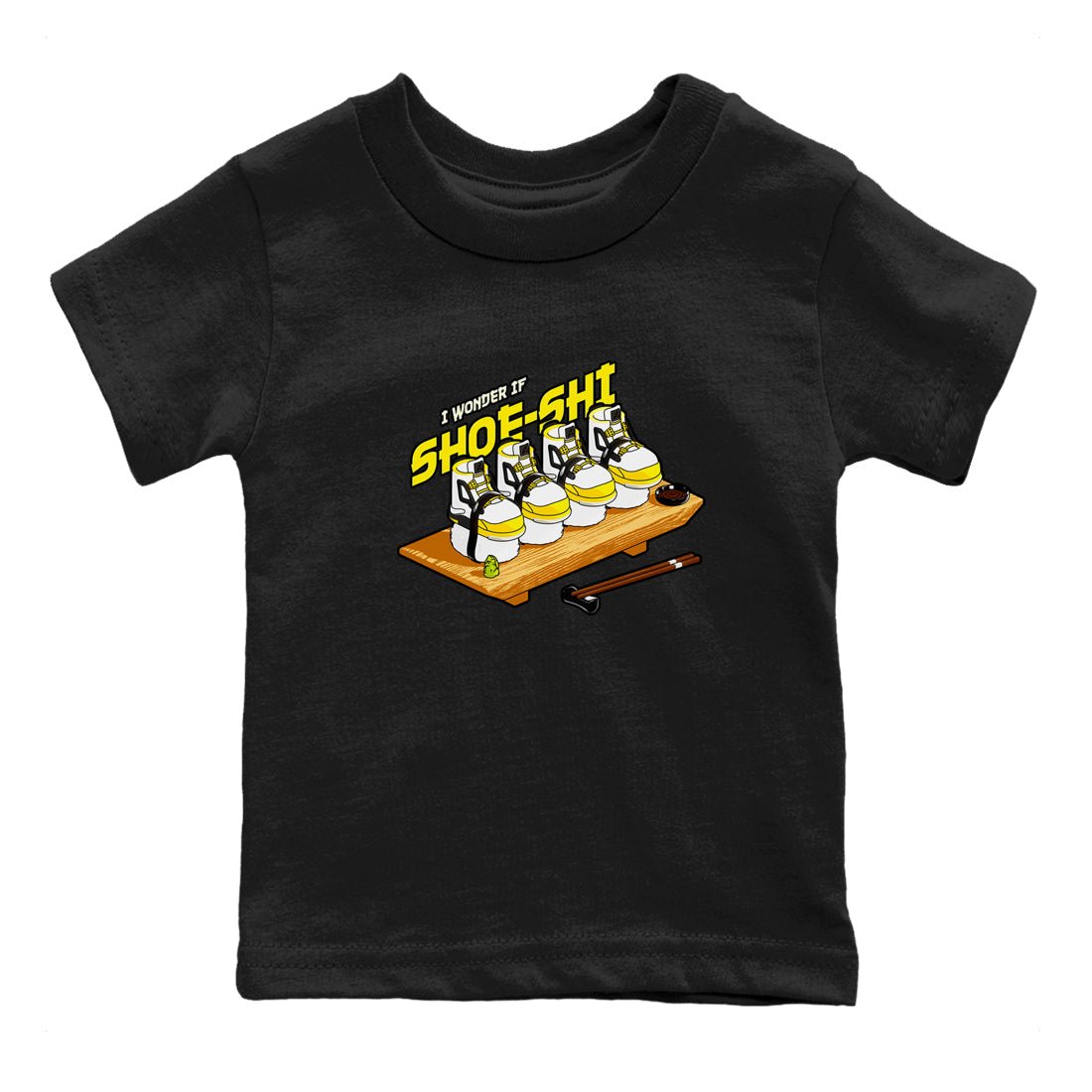 AJ4 Vivid Sulfur shirt to match jordans Shoe-Shi sneaker tees Air Jordan 4 Vivid Sulfur SNRT sneaker release tees baby toddler Black 2 cotton Shirt