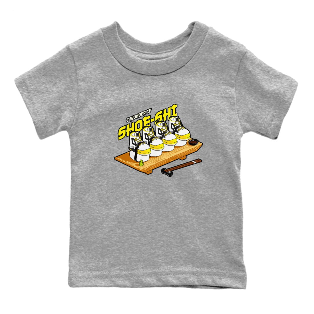 AJ4 Vivid Sulfur shirt to match jordans Shoe-Shi sneaker tees Air Jordan 4 Vivid Sulfur SNRT sneaker release tees baby toddler Heather Grey 2 cotton Shirt