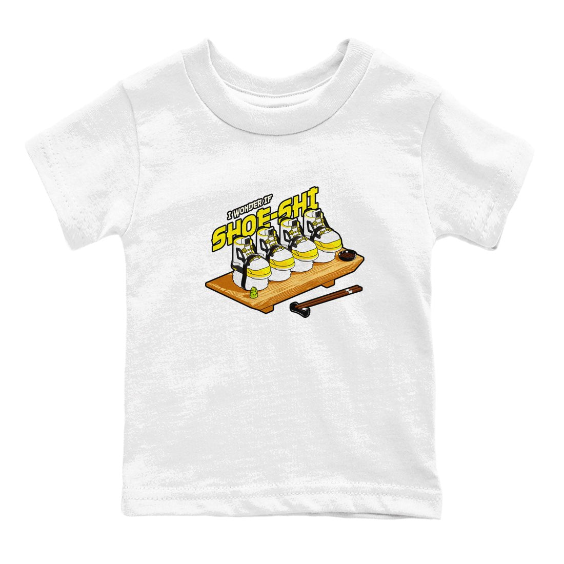 AJ4 Vivid Sulfur shirt to match jordans Shoe-Shi sneaker tees Air Jordan 4 Vivid Sulfur SNRT sneaker release tees baby toddler White 2 cotton Shirt