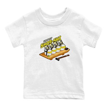 AJ4 Vivid Sulfur shirt to match jordans Shoe-Shi sneaker tees Air Jordan 4 Vivid Sulfur SNRT sneaker release tees baby toddler White 2 cotton Shirt