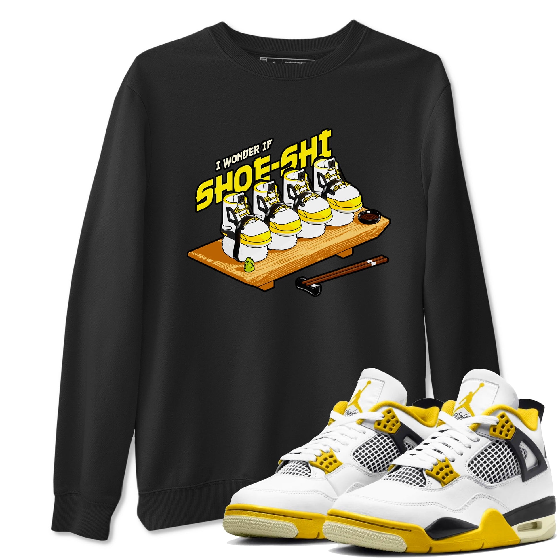 AJ4 Vivid Sulfur shirt to match jordans Shoe-Shi sneaker tees Air Jordan 4 Vivid Sulfur SNRT Sneaker Release Tees unisex cotton Black 1 crew neck shirt