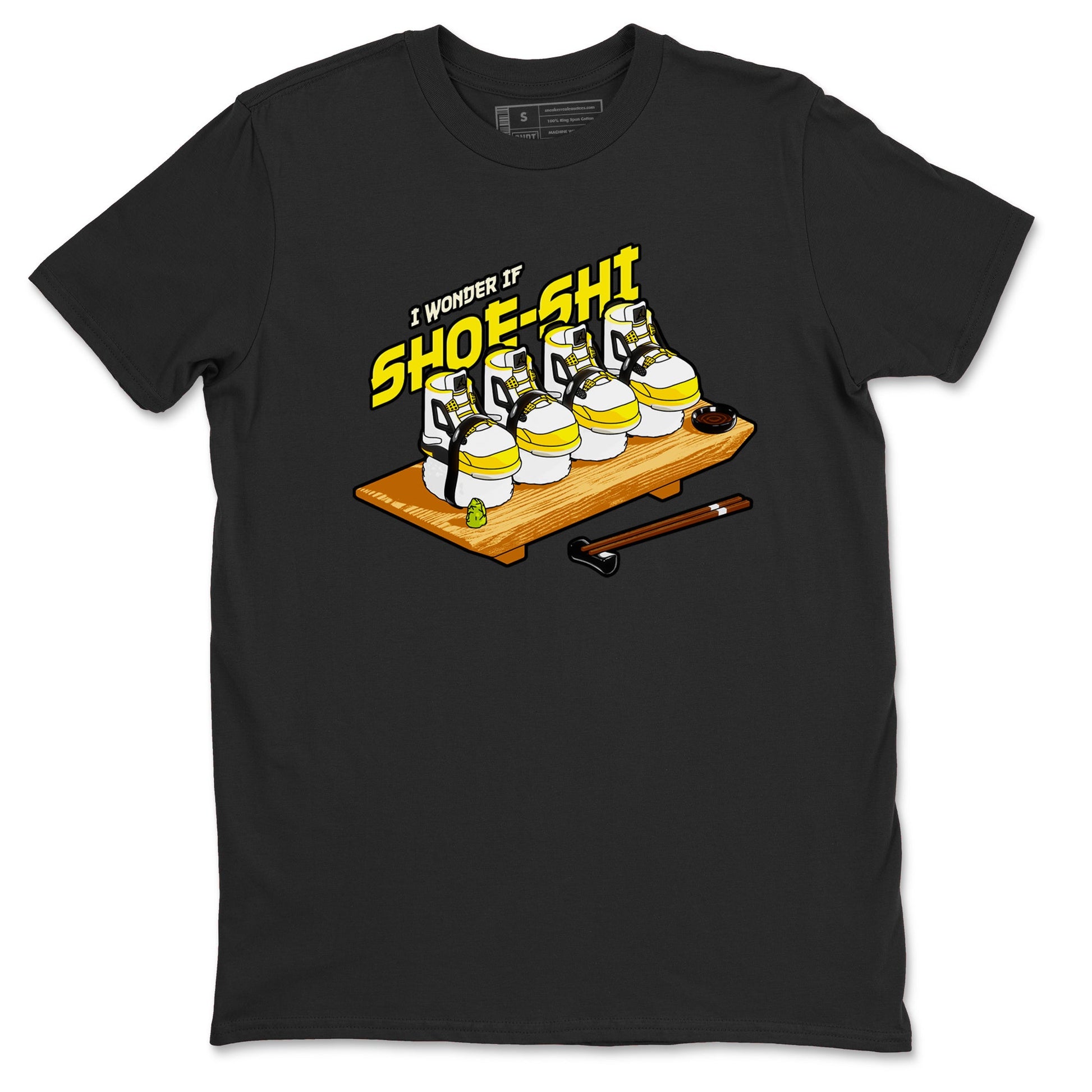AJ4 Vivid Sulfur shirt to match jordans Shoe-Shi sneaker tees Air Jordan 4 Vivid Sulfur SNRT Sneaker Release Tees unisex cotton Black 2 crew neck shirt