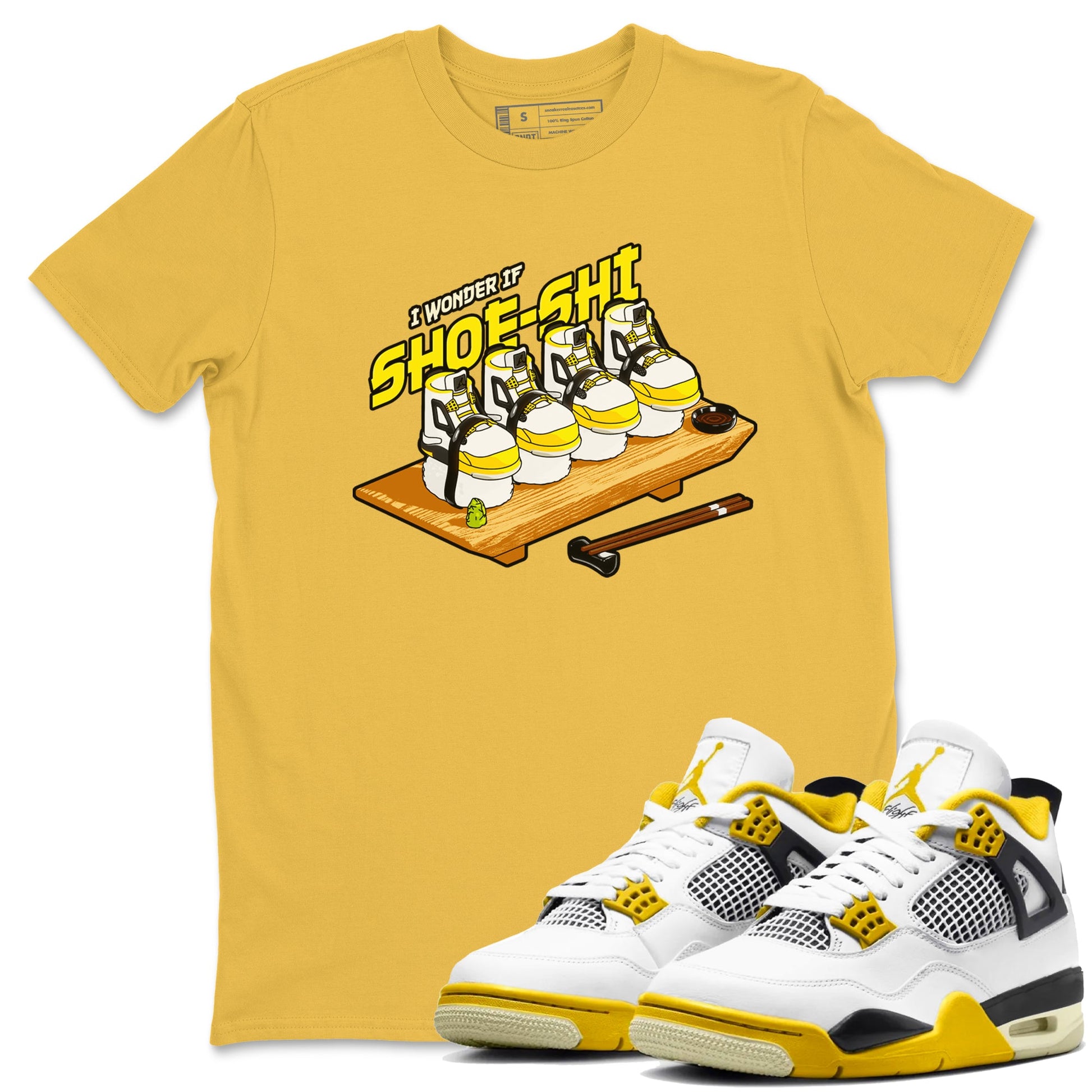 AJ4 Vivid Sulfur shirt to match jordans Shoe-Shi sneaker tees Air Jordan 4 Vivid Sulfur SNRT Sneaker Release Tees unisex cotton Daisy 1 crew neck shirt