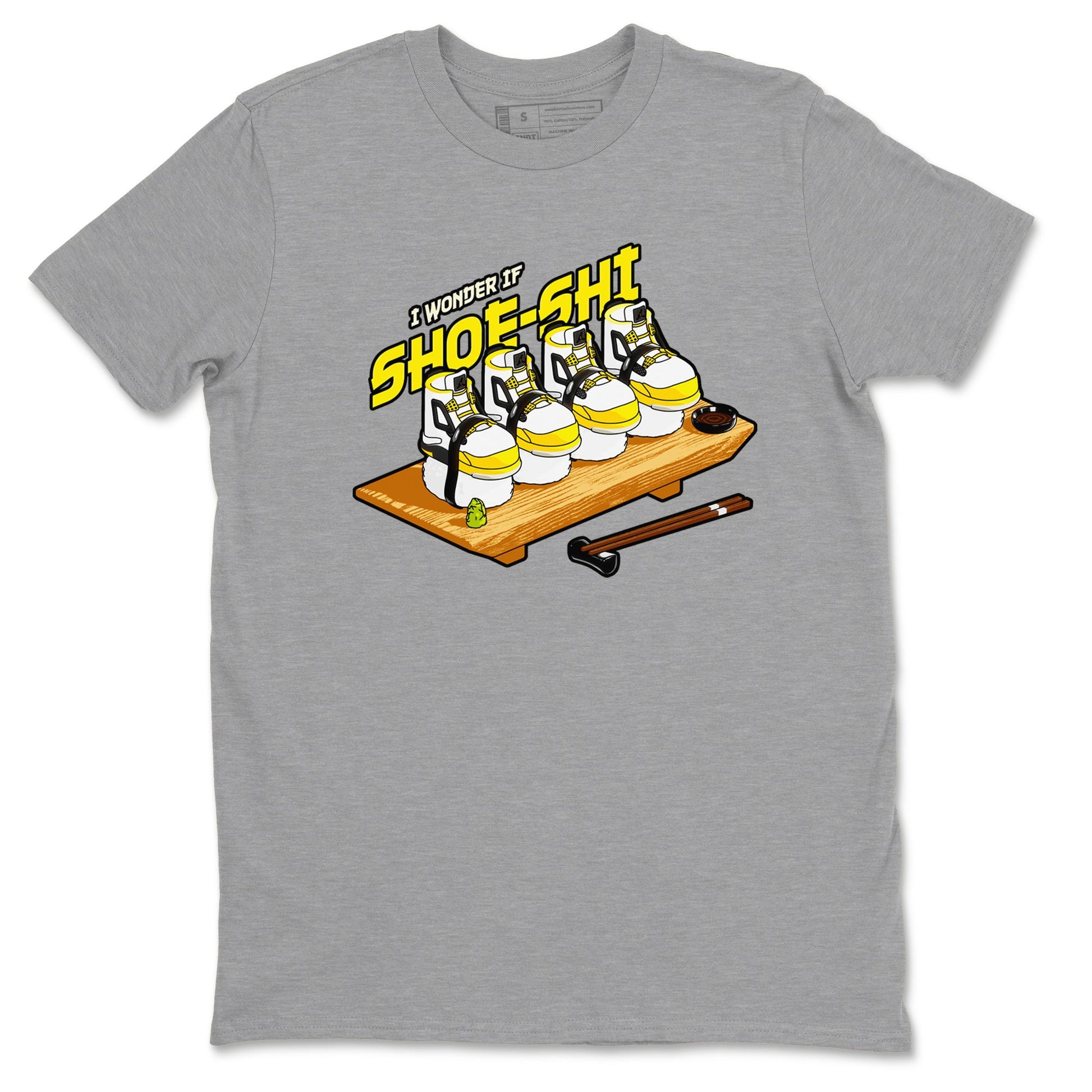 AJ4 Vivid Sulfur shirt to match jordans Shoe-Shi sneaker tees Air Jordan 4 Vivid Sulfur SNRT Sneaker Release Tees unisex cotton Heather Grey 2 crew neck shirt