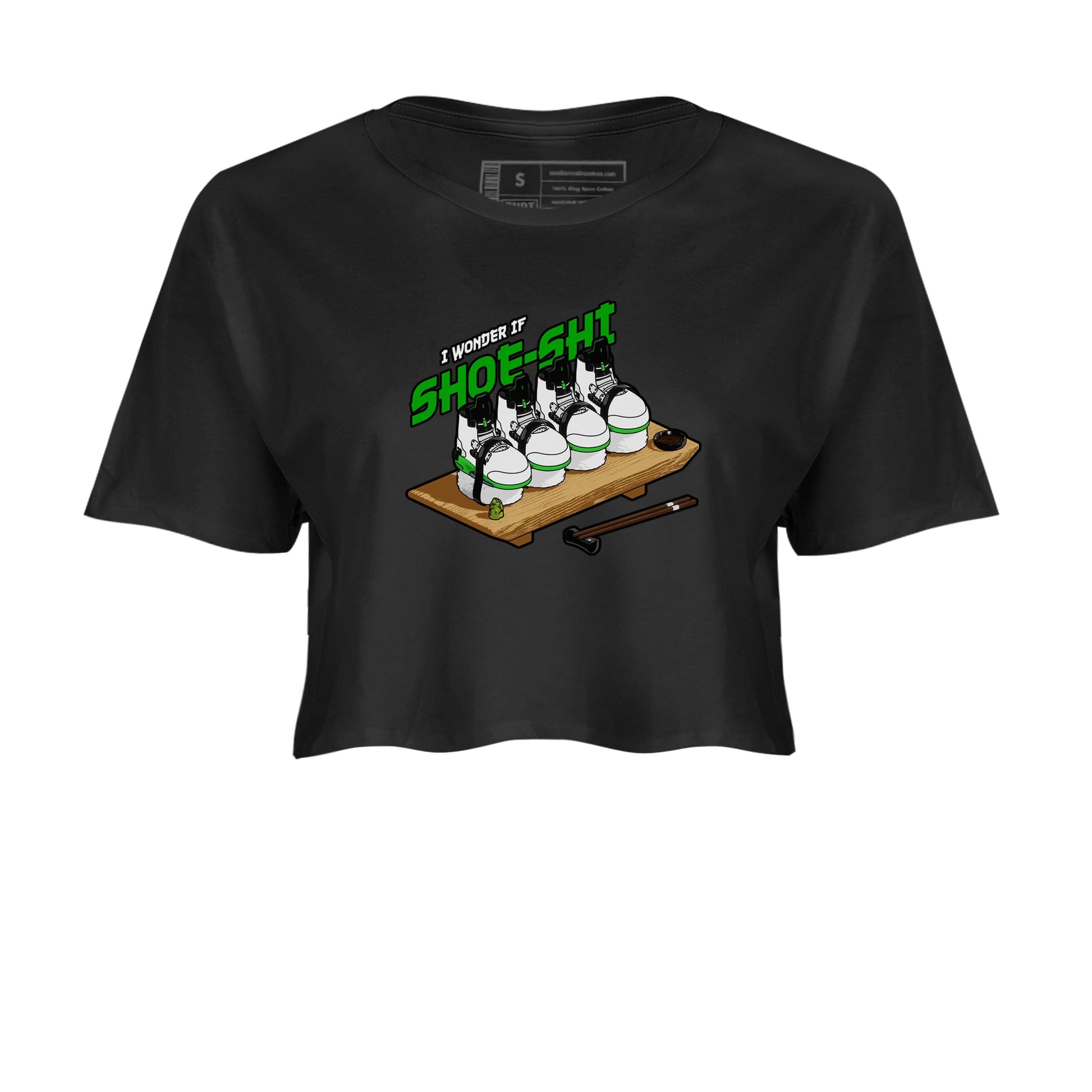 5s Lucky Green shirt to match jordans Shoe-Shi sneaker tees Air Jordan 5 Lucky Green SNRT Sneaker Release Tees Black 2 Crop T-Shirt