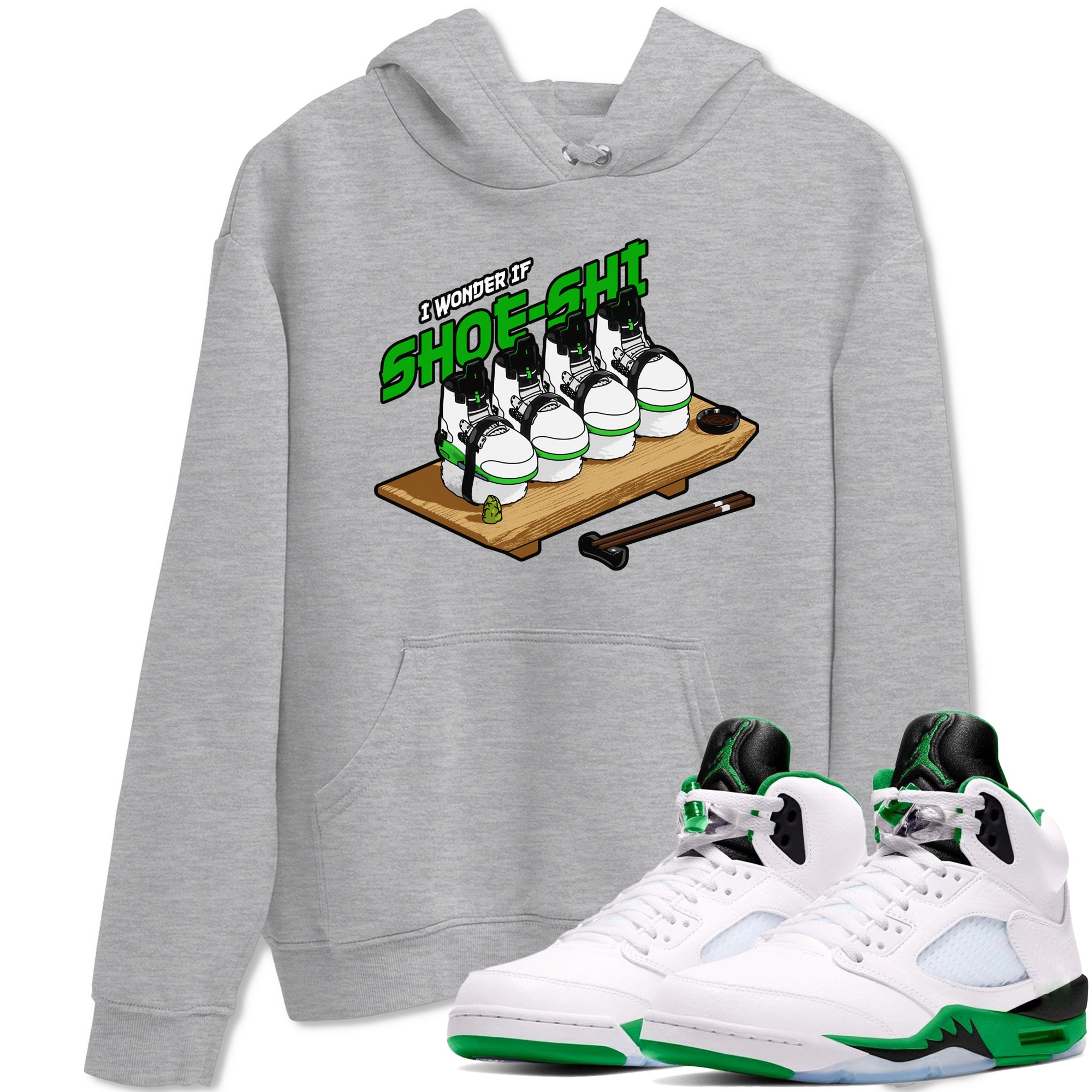 5s Lucky Green shirt to match jordans Shoe-Shi sneaker tees Air Jordan 5 Lucky Green SNRT Sneaker Release Tees Unisex Heather Grey 1 T-Shirt
