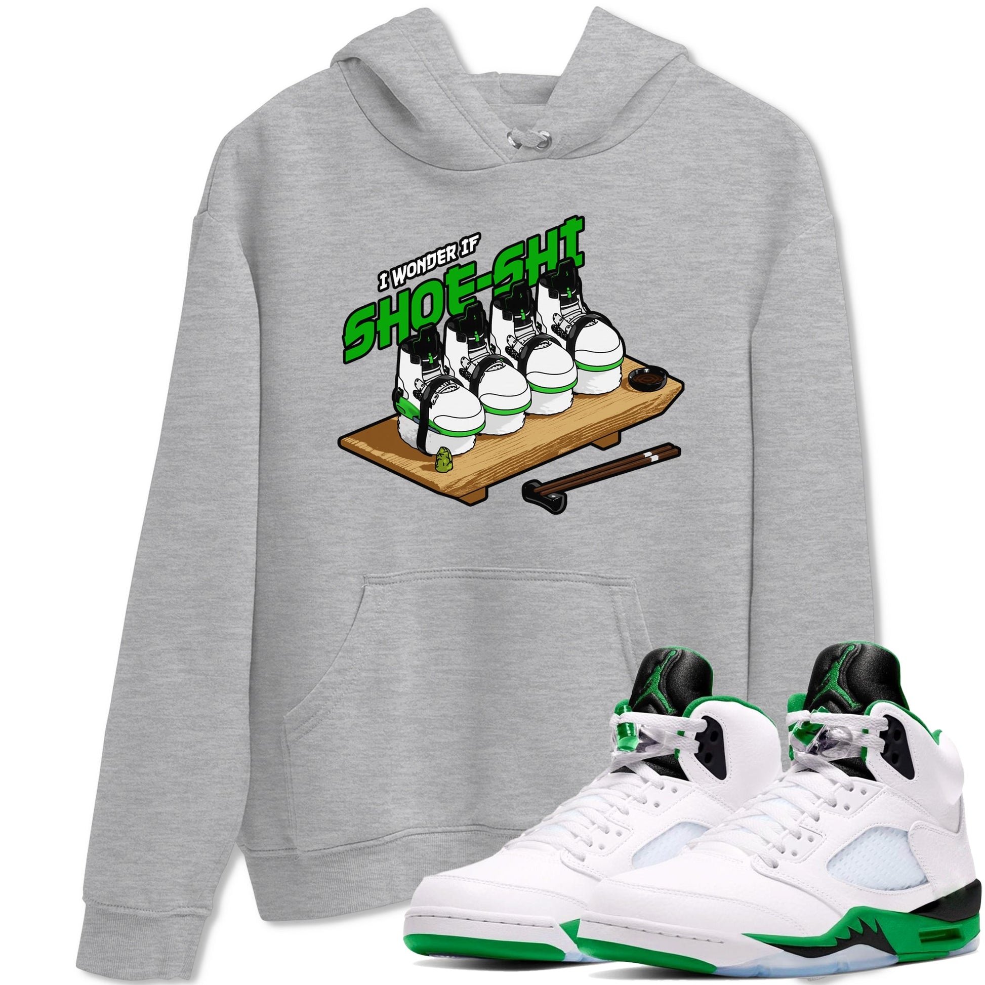 5s Lucky Green shirt to match jordans Shoe-Shi sneaker tees Air Jordan 5 Lucky Green SNRT Sneaker Release Tees Unisex Heather Grey 1 T-Shirt