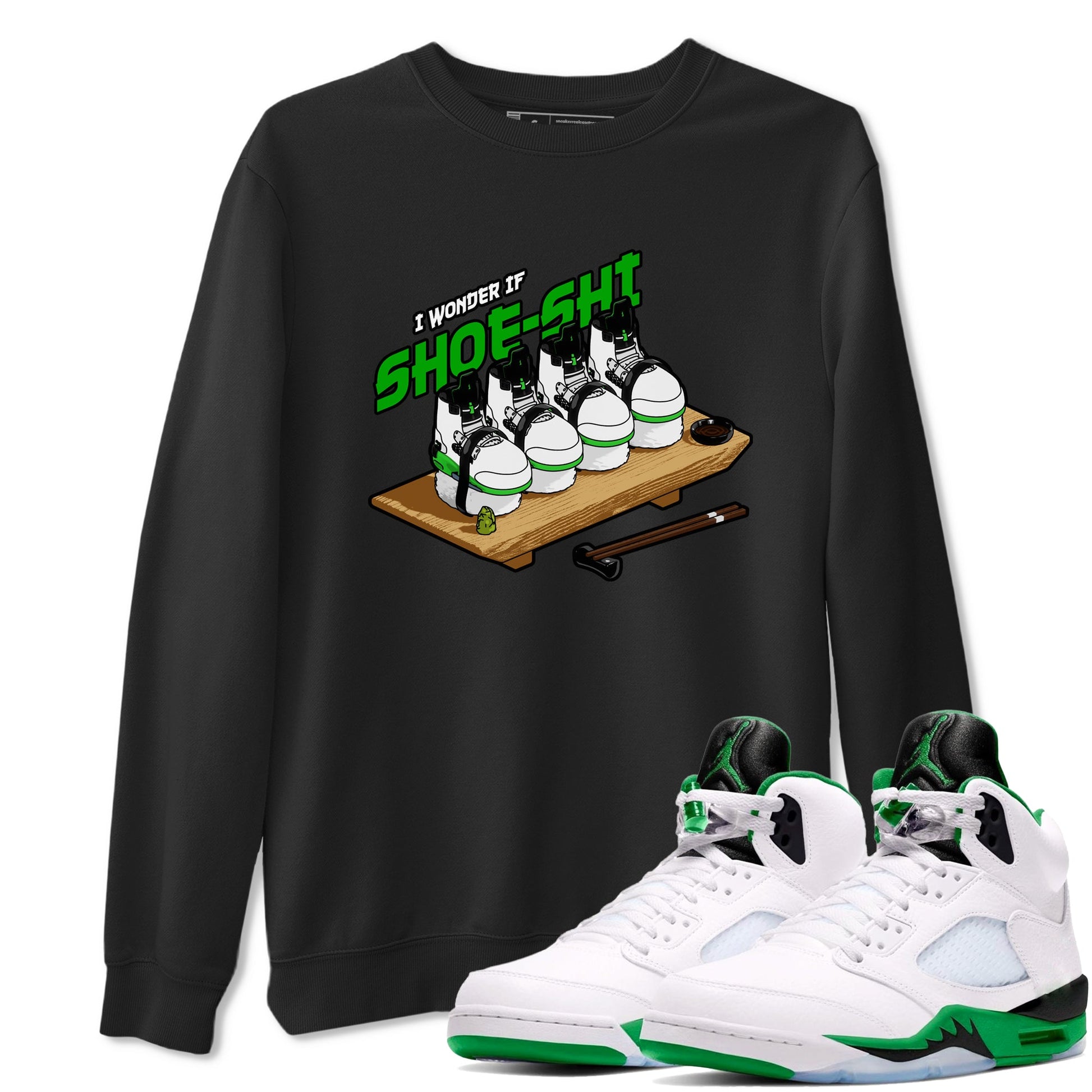 5s Lucky Green shirt to match jordans Shoe-Shi sneaker tees Air Jordan 5 Lucky Green SNRT Sneaker Release Tees Unisex Black 1 T-Shirt