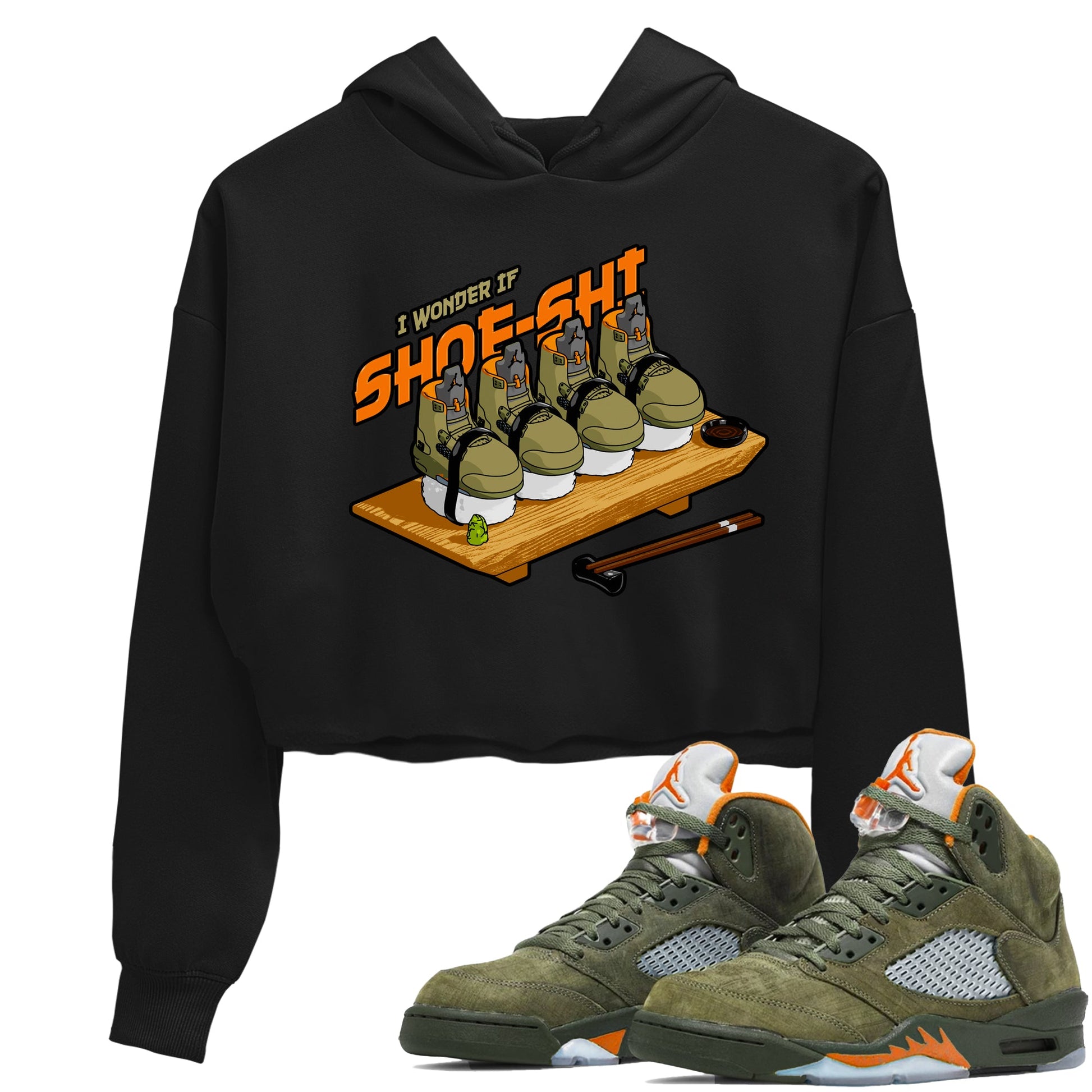 5s Olive shirt to match jordans Shoe-Shi sneaker tees Air Jordan 5 Olive SNRT Sneaker Release Tees Black 1 crop length shirt