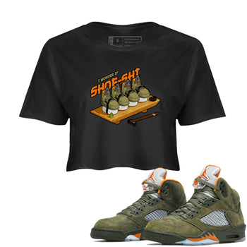 5s Olive shirt to match jordans Shoe-Shi sneaker tees Air Jordan 5 Olive SNRT Sneaker Release Tees Black 1 crop length shirt