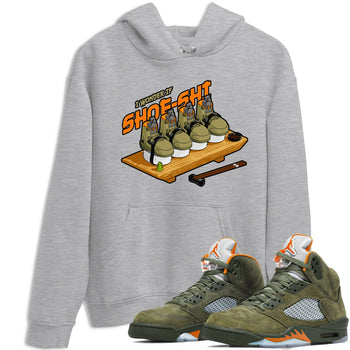 5s Olive shirt to match jordans Shoe-Shi sneaker tees Air Jordan 5 Olive SNRT Sneaker Release Tees unisex cotton Heather Grey 1 crew neck shirt