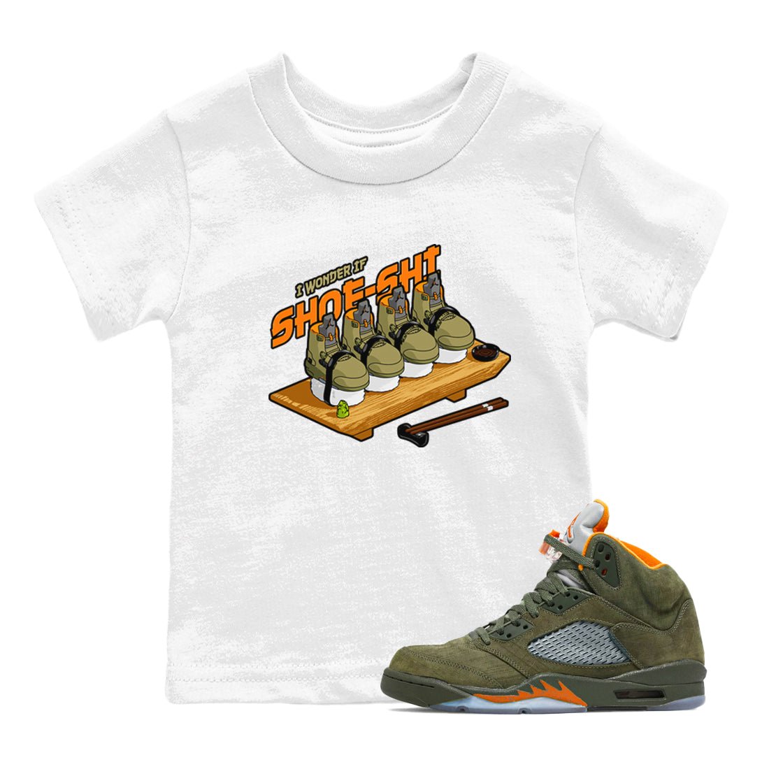 5s Olive shirt to match jordans Shoe-Shi sneaker tees Air Jordan 5 Olive SNRT sneaker release tees baby toddler White 1 cotton Shirt