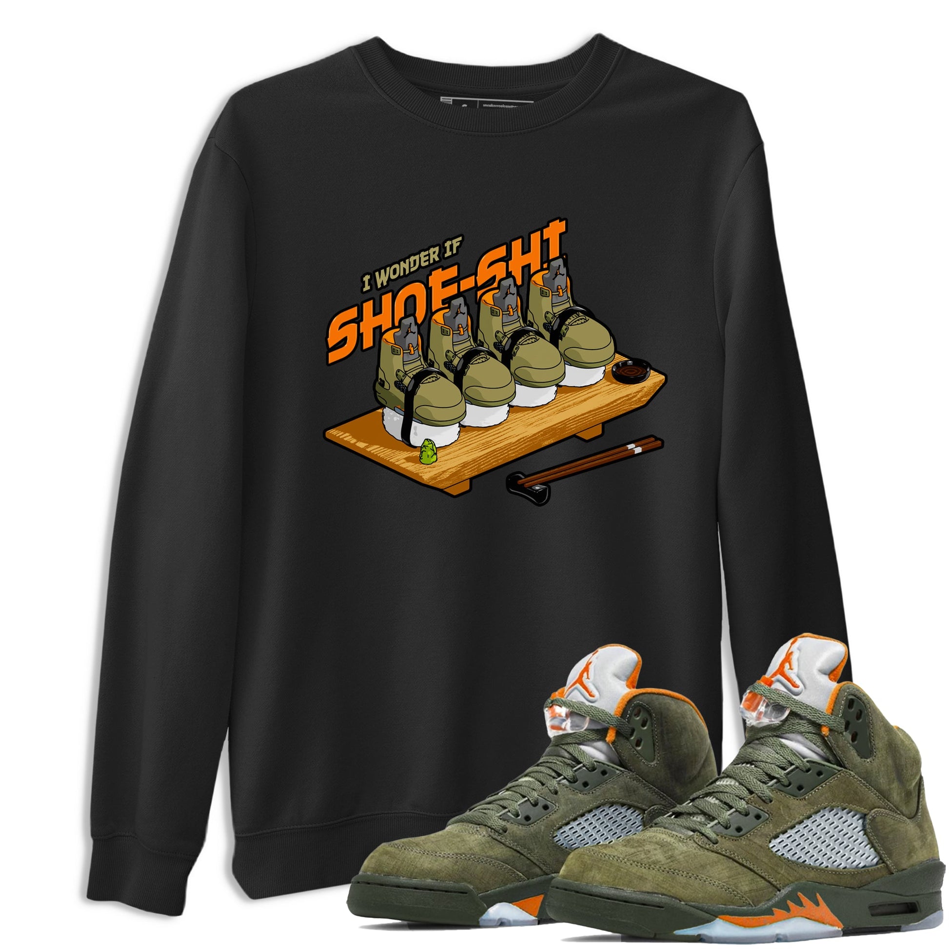 5s Olive shirt to match jordans Shoe-Shi sneaker tees Air Jordan 5 Olive SNRT Sneaker Release Tees unisex cotton Black 1 crew neck shirt