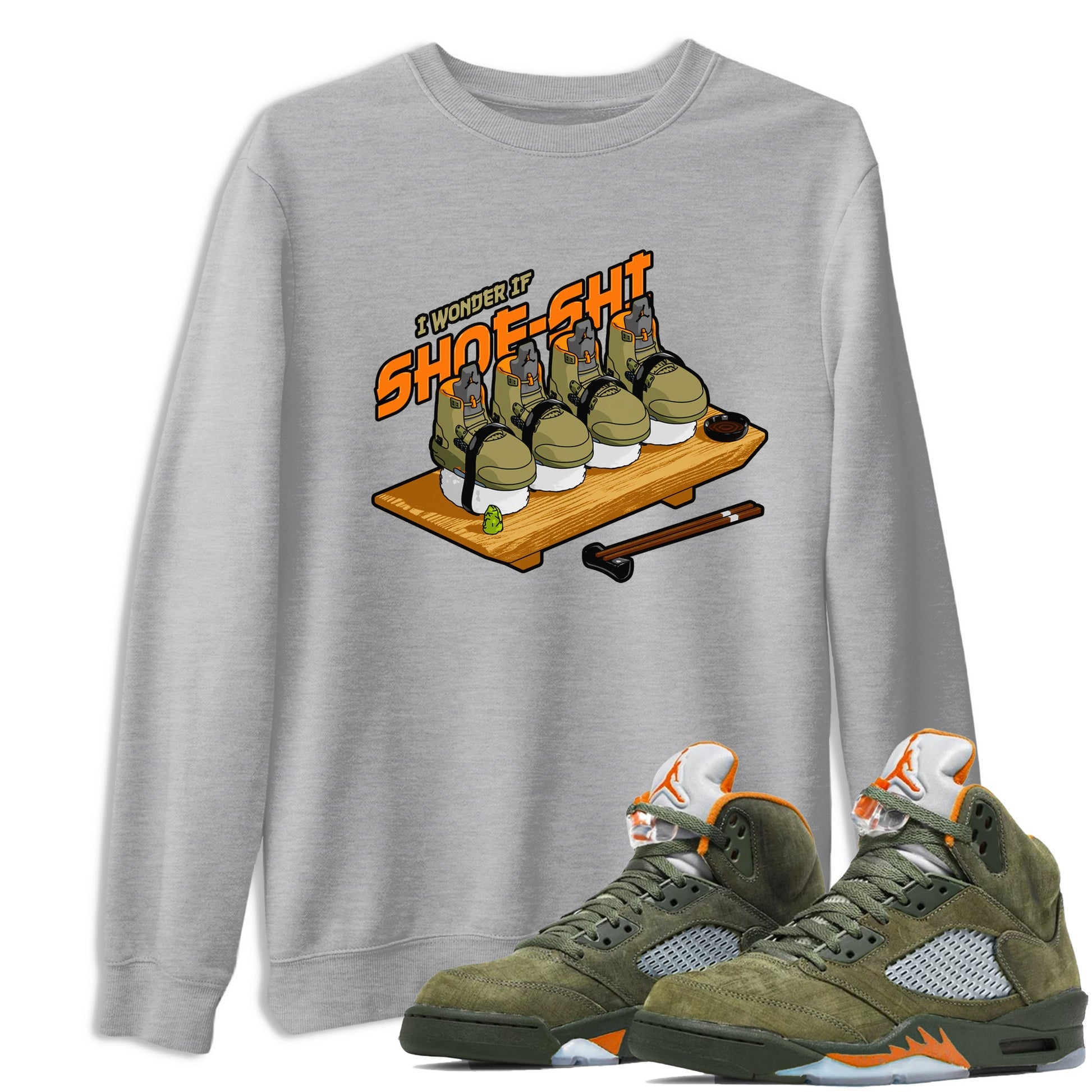 5s Olive shirt to match jordans Shoe-Shi sneaker tees Air Jordan 5 Olive SNRT Sneaker Release Tees unisex cotton Heather Grey 1 crew neck shirt